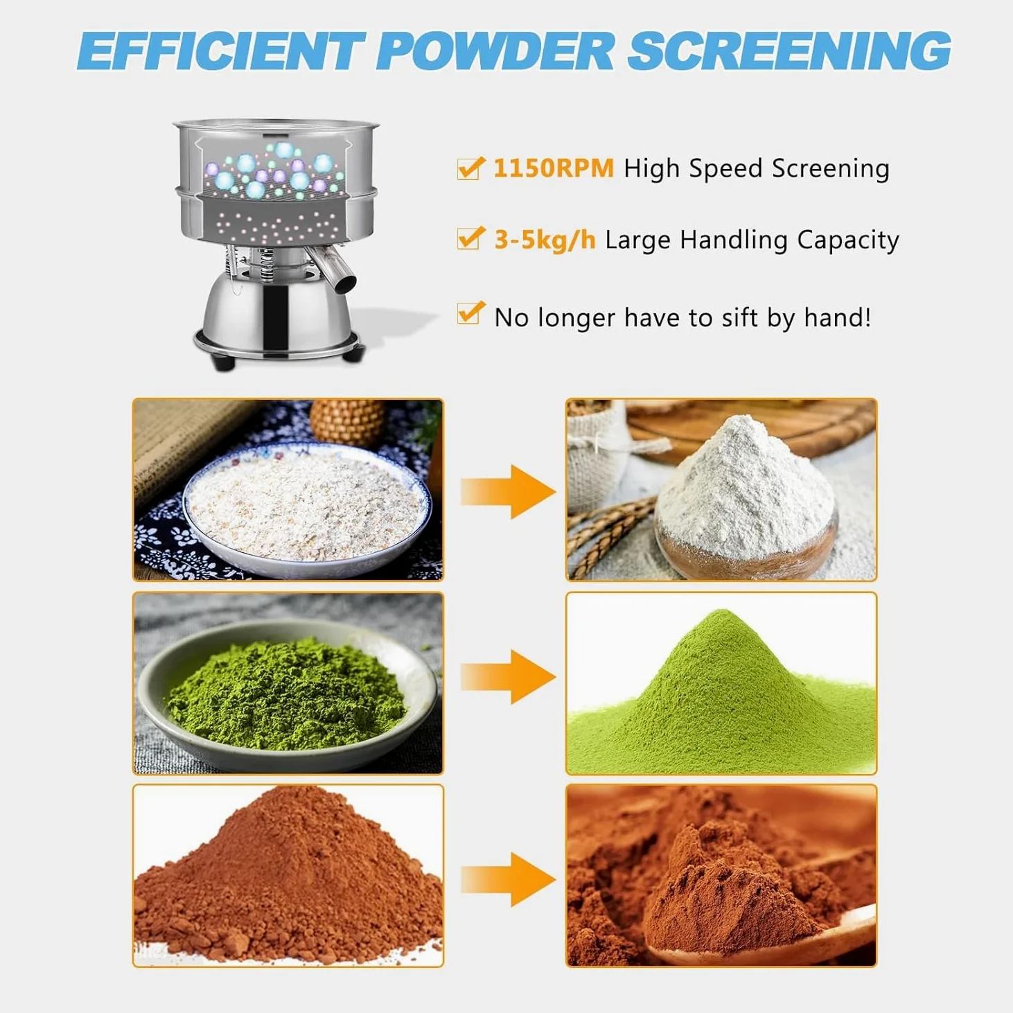 YUCHENGTECH Vaglio Setaccio Vibrante con 40 Mesh Setaccio Setaccio Farina Professionale Elettrico Setaccio Automatico per Setacciare Farina/Cacao in Polvere1150 RPM 50W