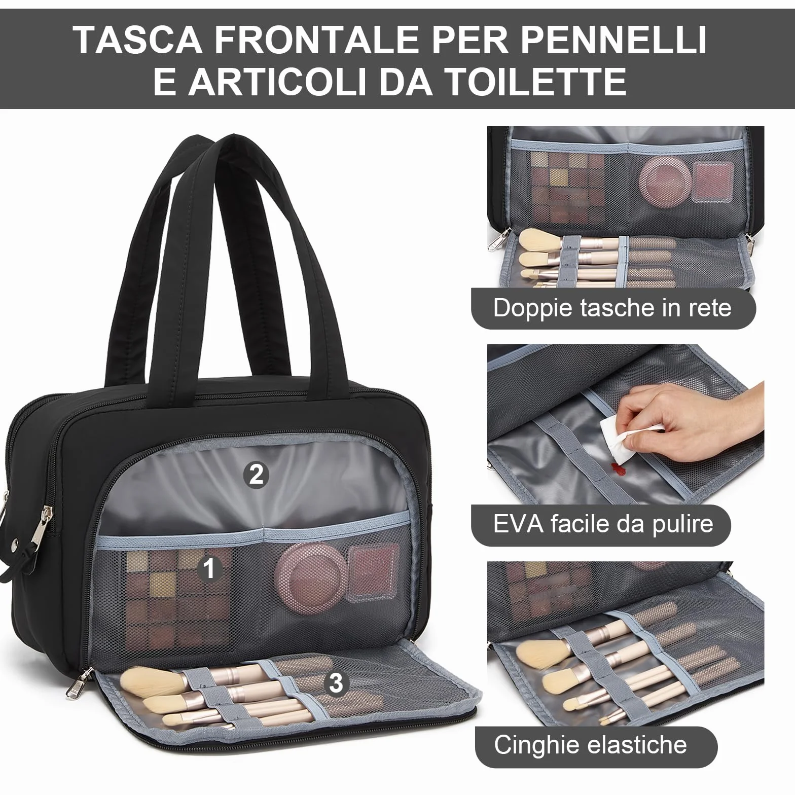 Kono Beauty Case Donna, Trousse da Viaggio Grande, Pochette Make-up, Ampia Apertura, Borsa per Trucchi e Accessori, Impermeabile