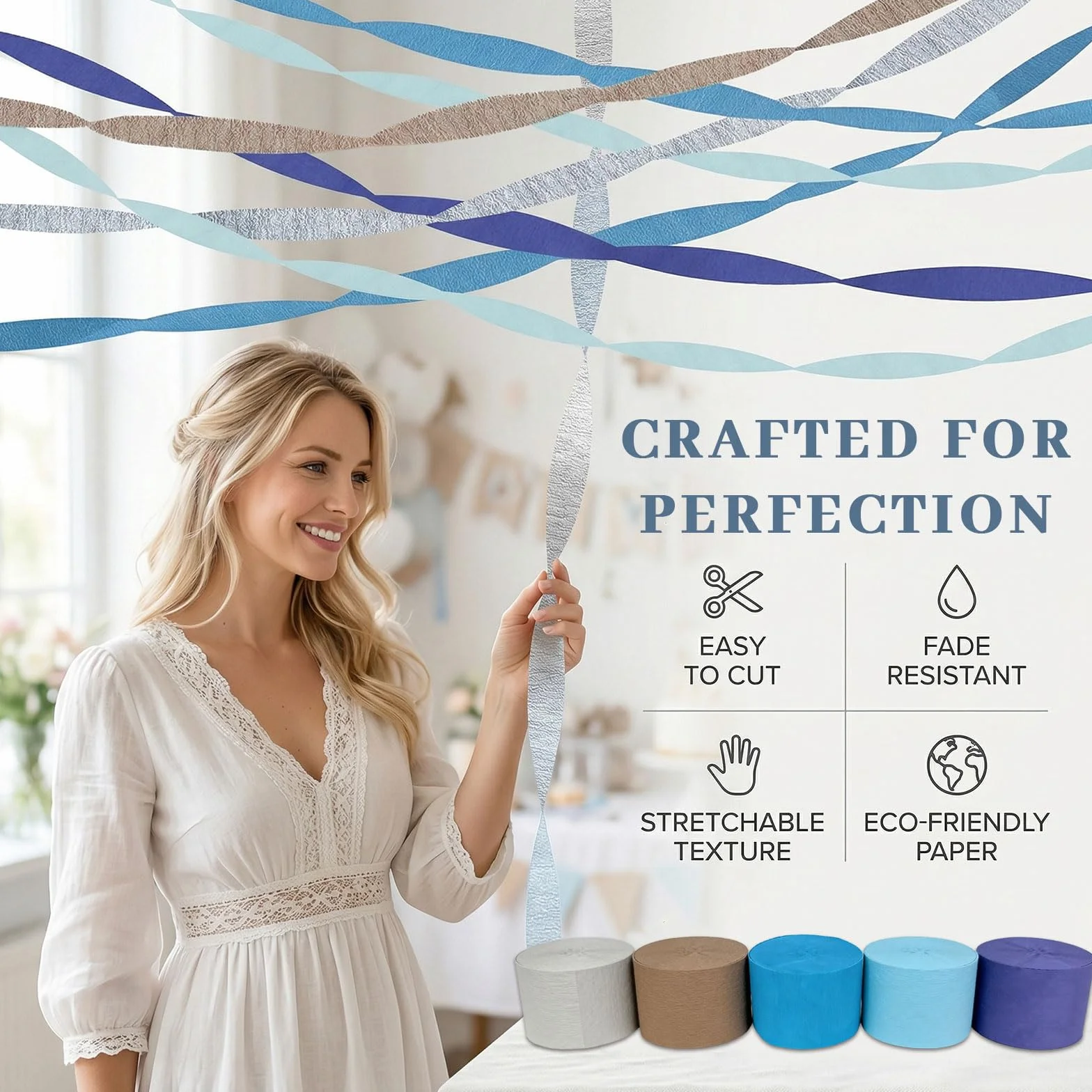Rotoli Carta Crescentina Blu Polveroso Grigio Argento per Decorazioni Matrimonio Festoni Party Nuziale