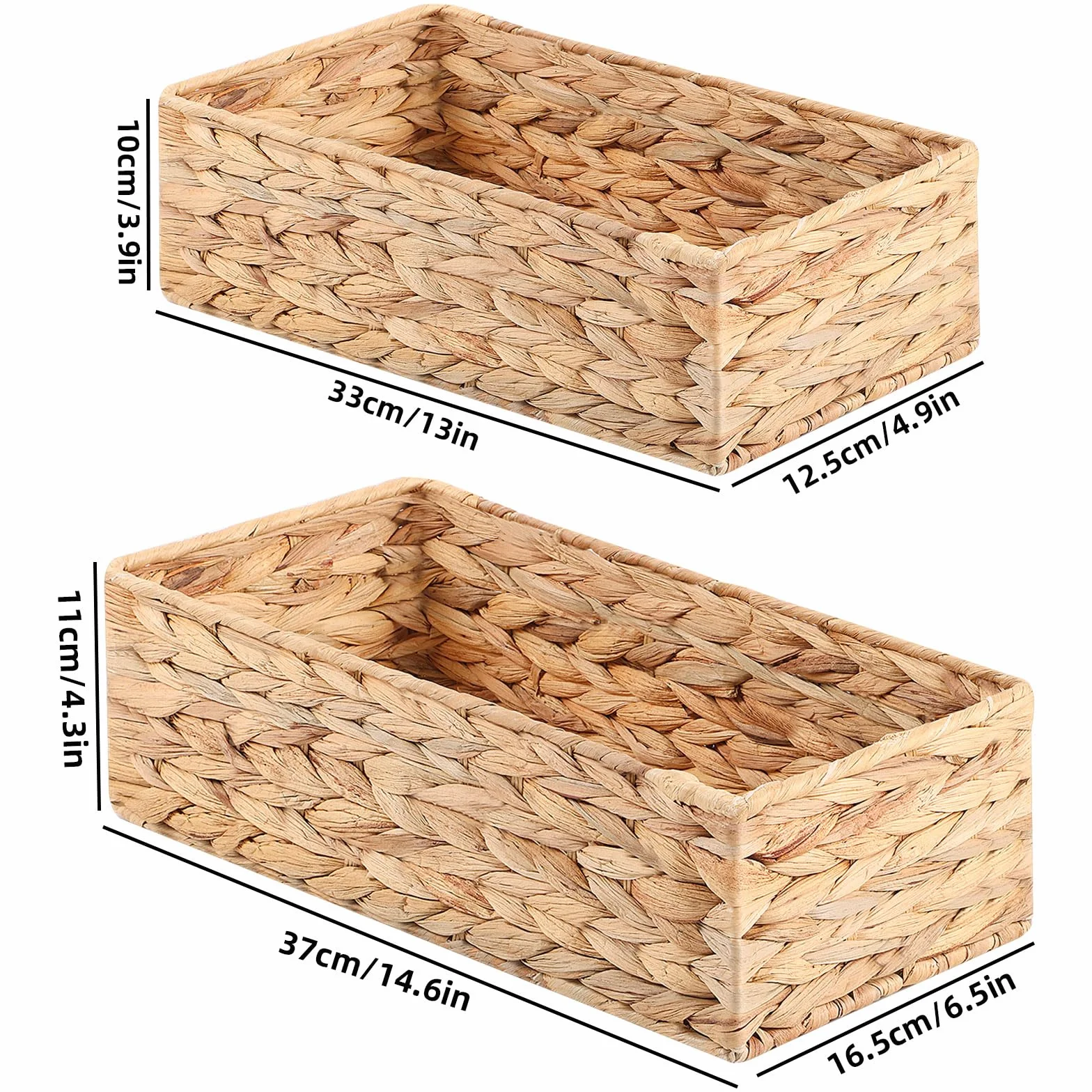 Cestini Portaoggetti Intrecciato in Vimini Giacinto d'Acqua, Grande 37×16.5×11 cm e Piccola 33×12.5×10 cm, Set di 2
