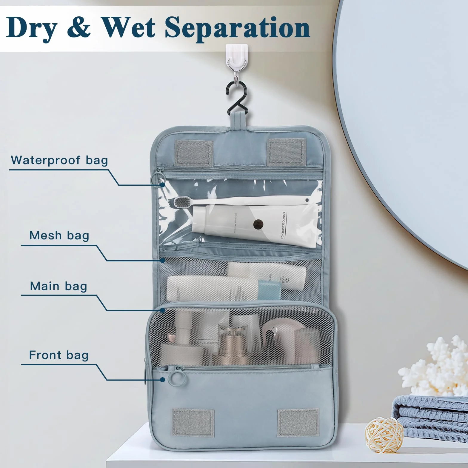 Zivacate Beauty Case da Appendere Borsa da Toilette Impermeabile Portatile Pieghevole Porta Trucchi