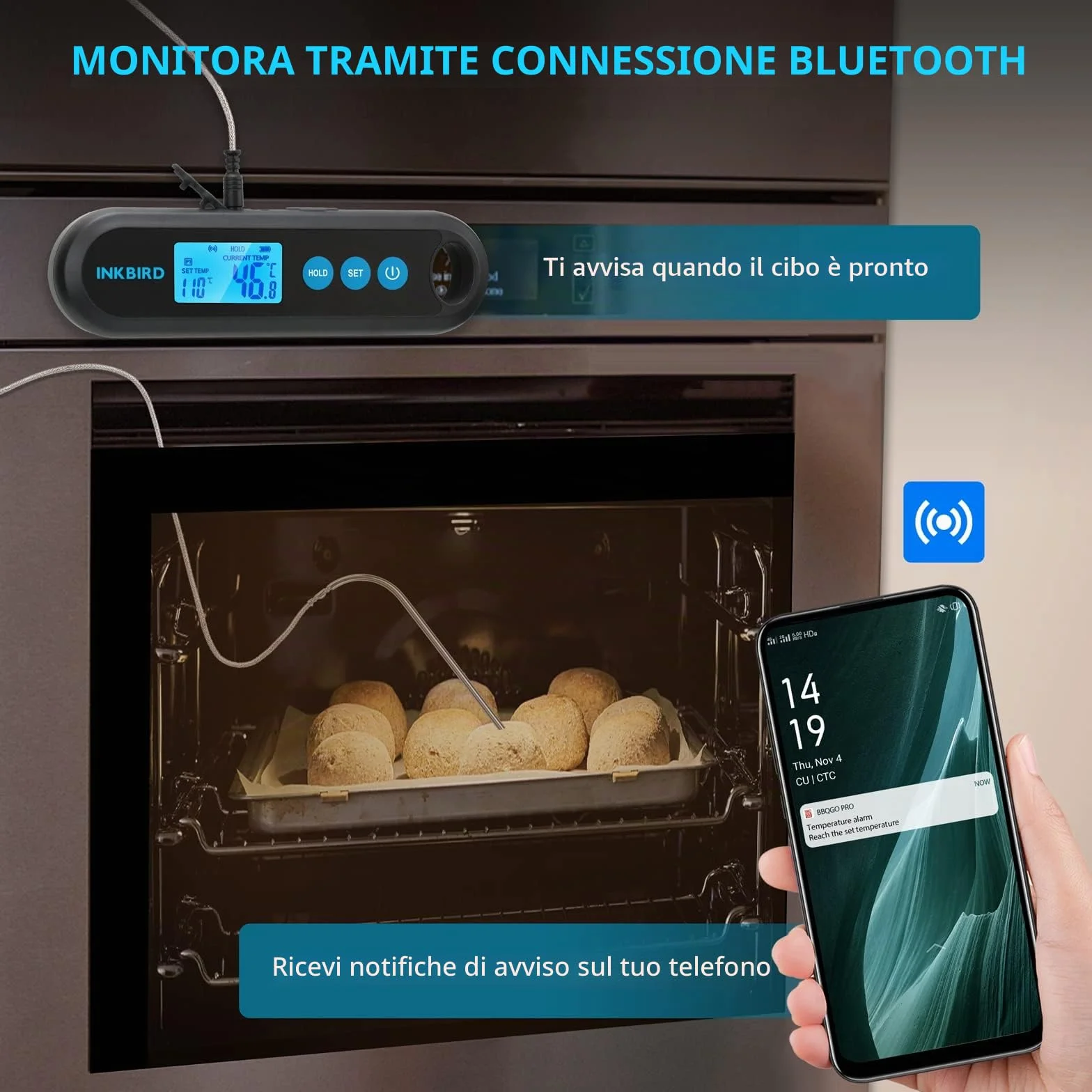 INKBIRD Termometro Cucina Digitale Bluetooth Barbecue con 2 Sonde Acciaio Inossidabile IHT-2PB