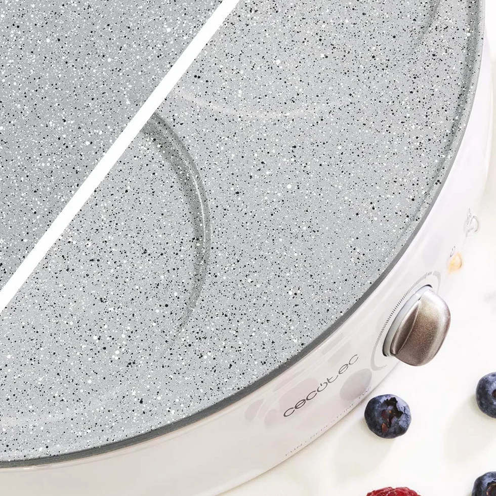 Cecotec Crepe Maker Fun Crepe stone Twin 1200W 30.5 cm Antiaderente RockStone Piastra Reversibile Termostato Regolabile Rullo Spatola