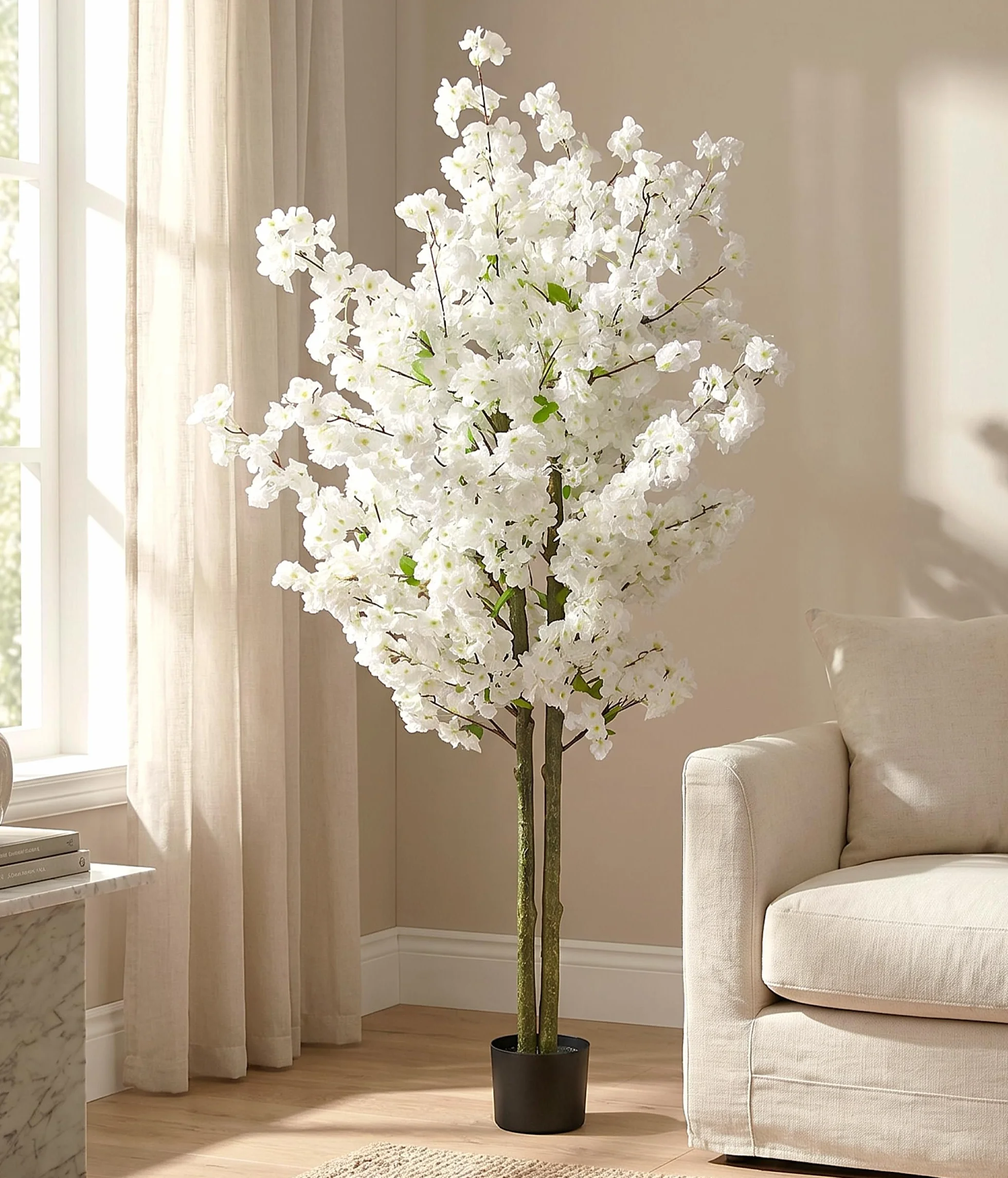 Albero di ciliegio artificiale Ciliegio Pianta artificiale Albero di ciliegio artificiale Pianta da interno (bianco 160 cm)