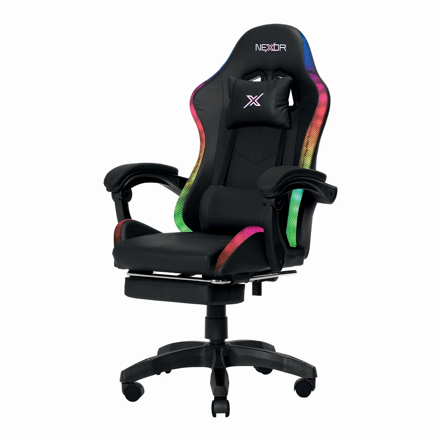 Wintem – – Sedia Gaming con Poggiapiedi Estraibile, Doppio Cuscino e Luci LED RGB USB per Comfort Totale e Design Futuristico Ideale per Gioco, Studio e Ufficio