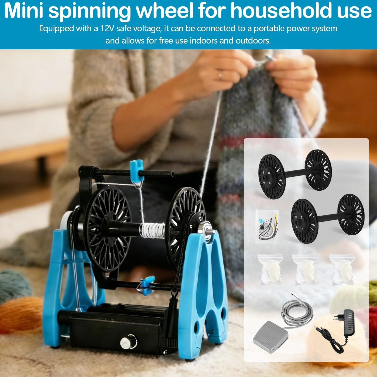 Filatoio Elettrico, Mini Filatoio per Lana per Uso Domestico con Pedale Controllo di velocità Continuo Macchina per Avvolgimento Filati A 1800 Giri/Min per Cotone E Seta