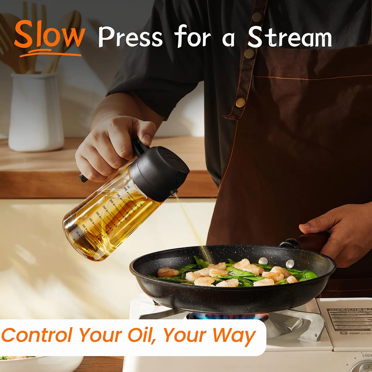Spruzzino Olio per Friggitrice Aria 470ml, Dosatore Olio 2 in 1, Oliera Spray per Cucina, senza BPA (Nero)