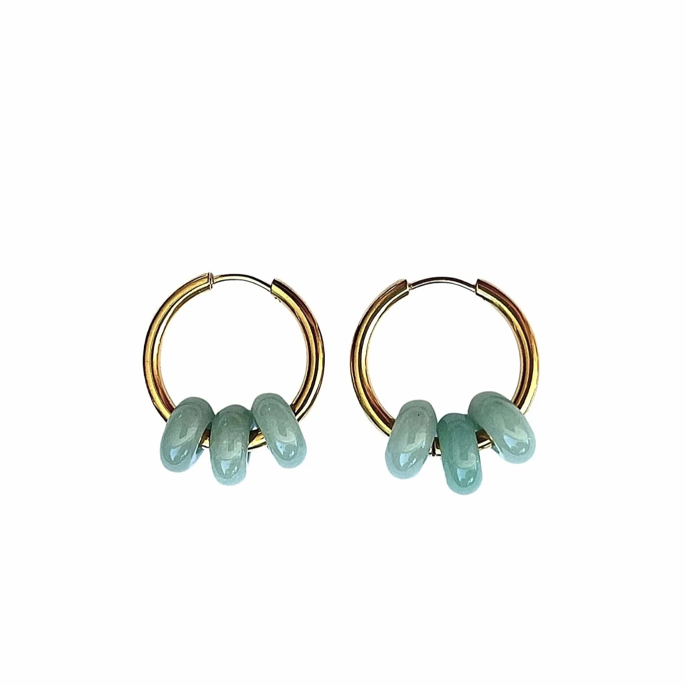 Orecchini Donna a Cerchio Placcati in Oro 24 Carati con Pietra Naturale Donut - Gemma Semipreziosa Amuleto Protezione - ASTER ALHELÍ