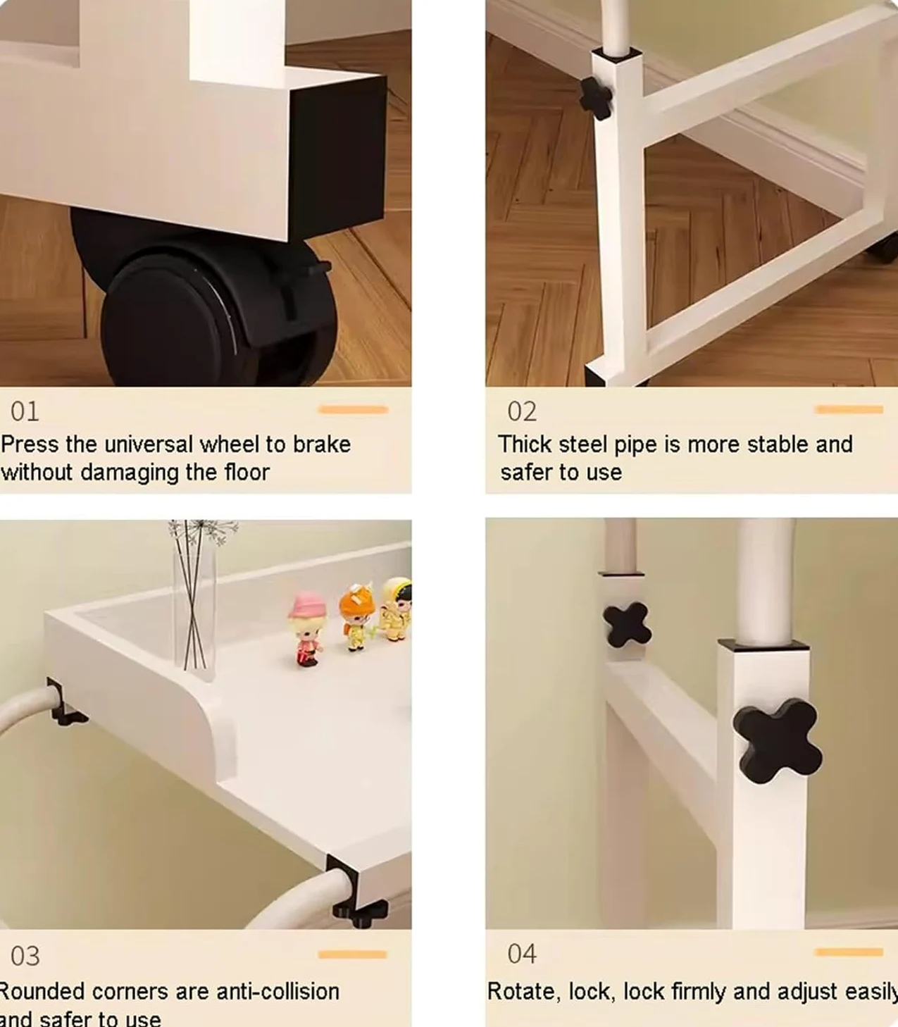 Tavolini Sopraletto, Comodino Regolabile con Ruote Rolling Laptop Desk Overbed Table con Ruote per(Color:Nero)