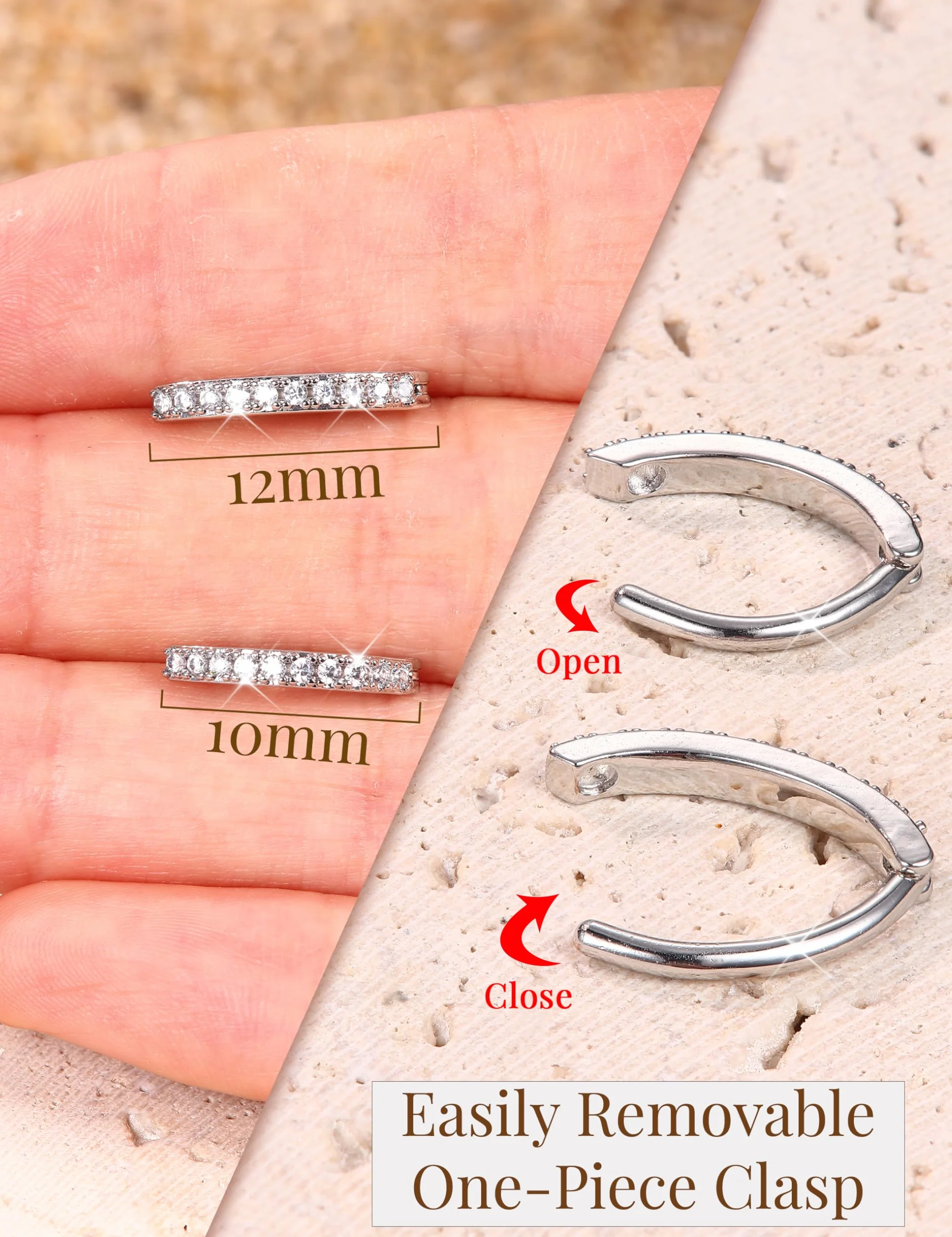 Piercing Ombelico 14G Acciaio Chirurgico Argento Oro Anallergico CZ Opale Clicker Anello Set 10/12mm