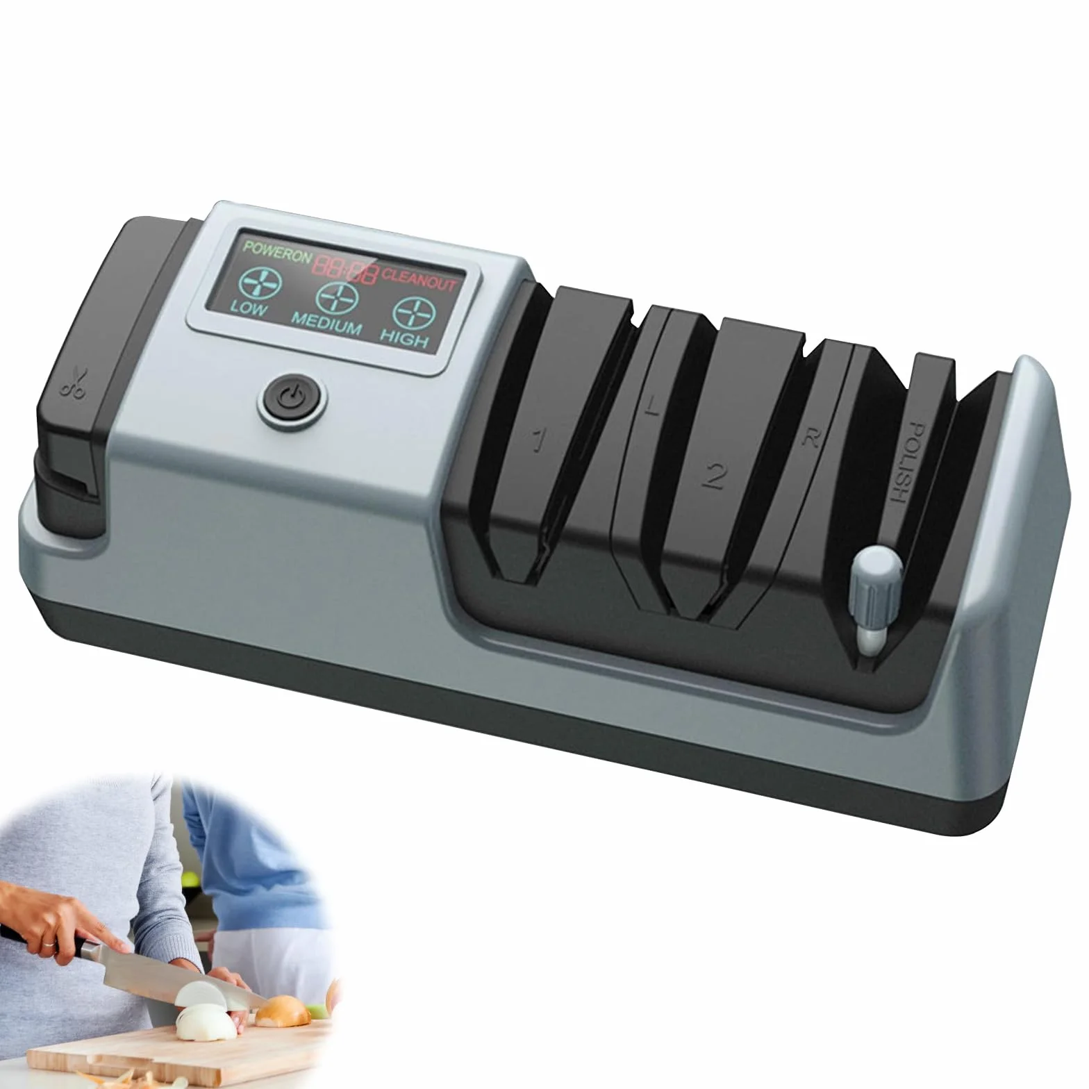 Affilacoltelli Elettrico Professionale Diamantato con Display LCD, Sistema di Affilatura a 3 Stadi con Guida Angolare
