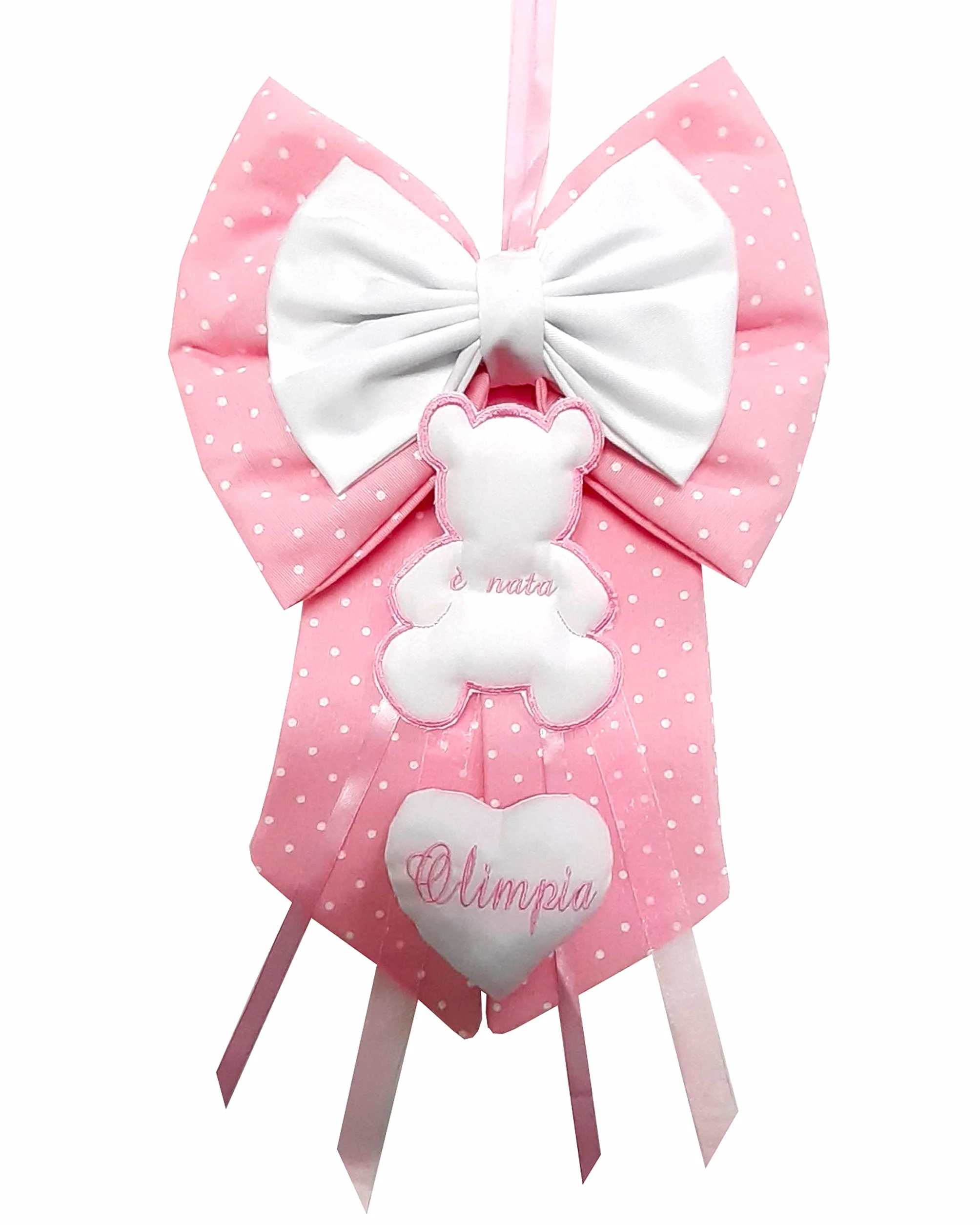Micocca Baby Fiocco Nascita Rosa con Orsetto e Nome Personalizzato Ricamato Made in Italy