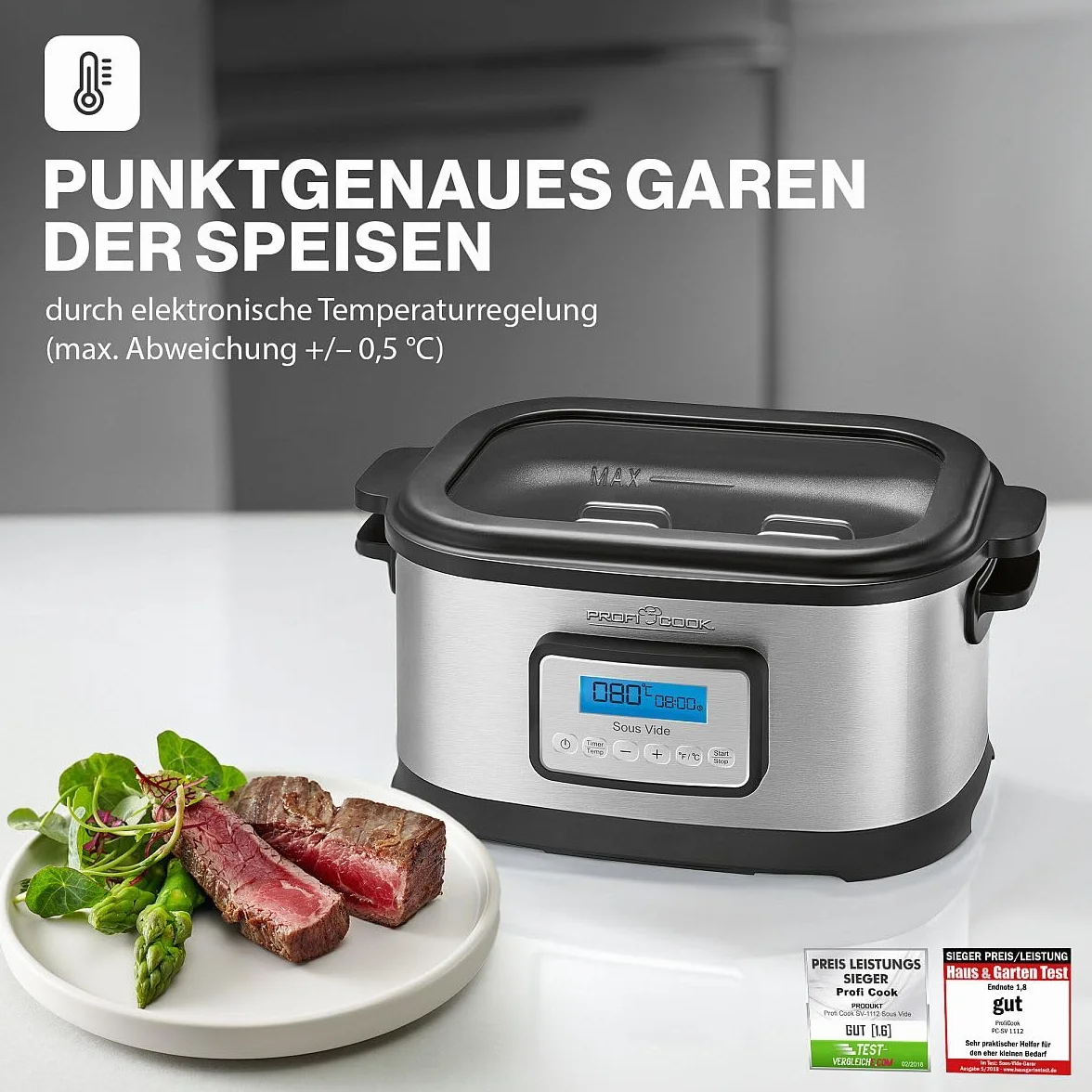 ProfiCook PC-SV 1112 Sous Vide 8,5L con timer 72 ore, slow cooker, yogurtiera, funzione keep warm