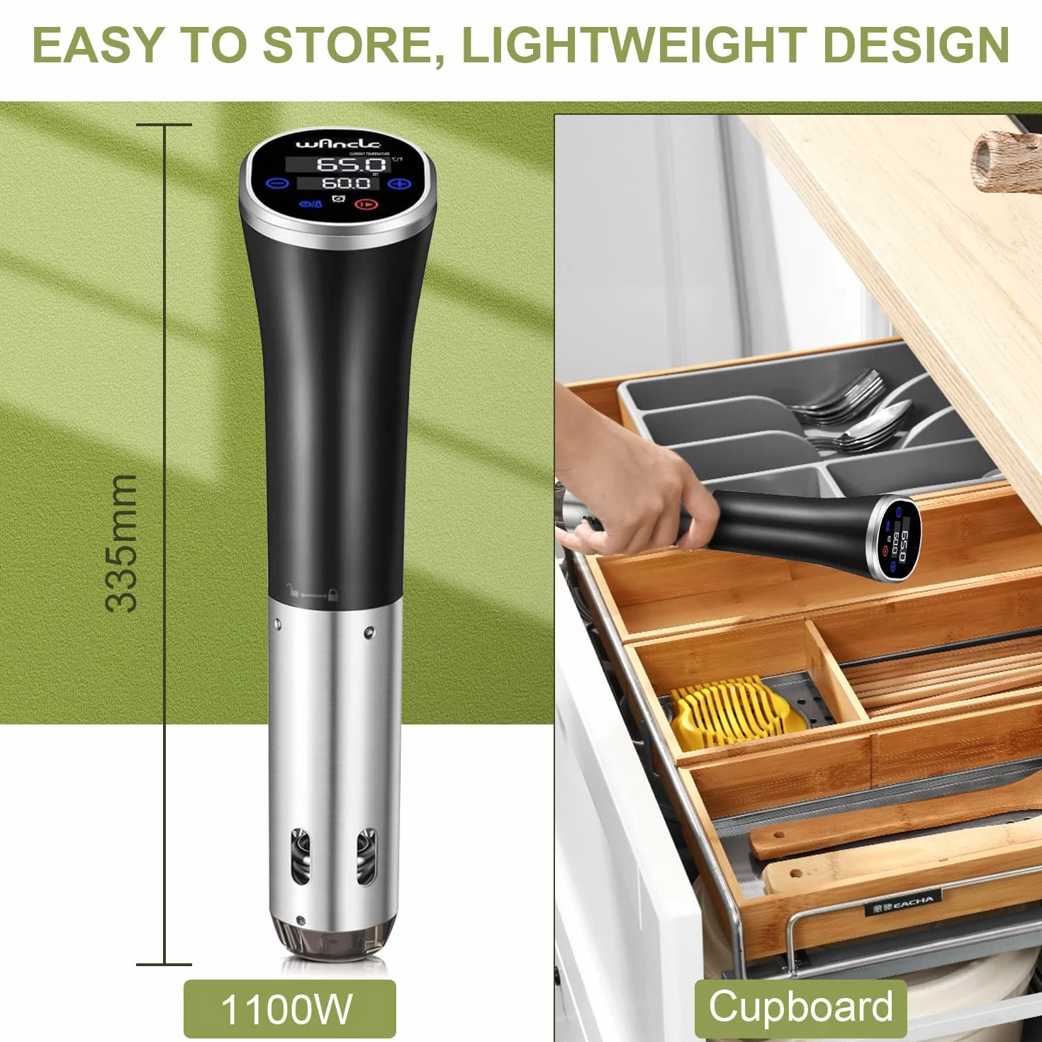 Wancle Sous Vide Roner Cucina a Bassa Temperatura 1100W IPX7 Impermeabile con Funzione di Prenotazione