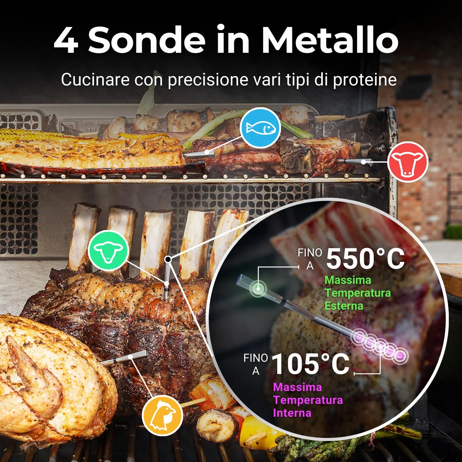 MEATER Pro 2 Plus termometro intelligente per carne 550°C impermeabile multi-sensore