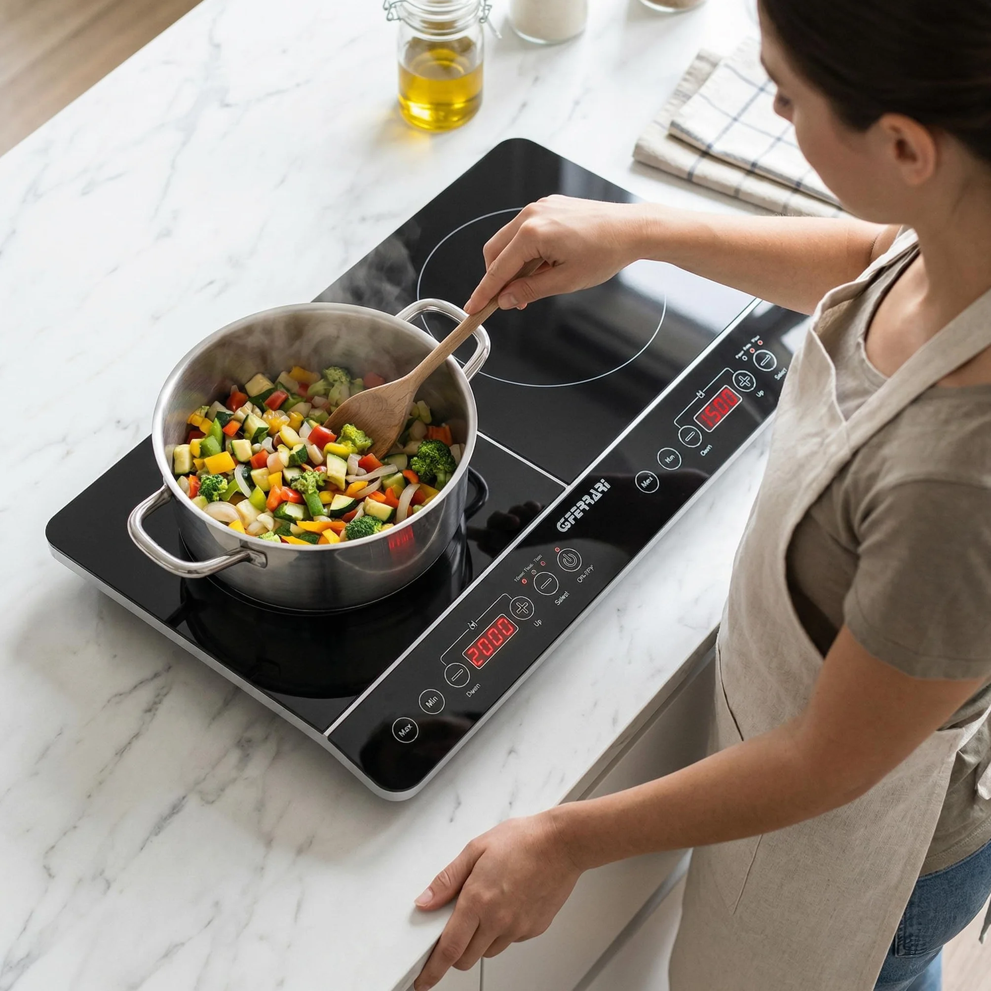 G3 Ferrari G10047 Piastra a Induzione Doppia 3500W Hi-Tech Chef Vetro Temperato Display Digitale