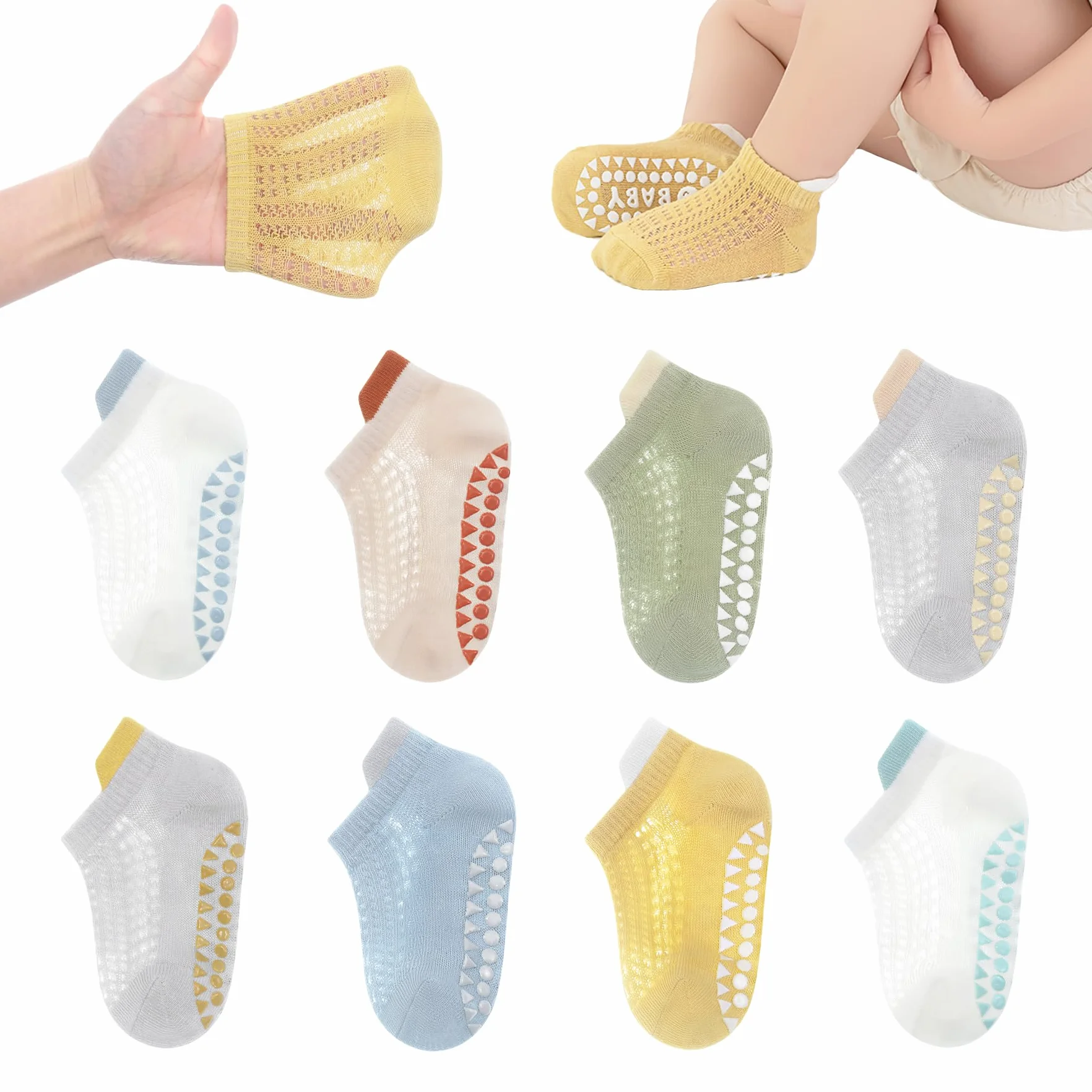 Calzini antiscivolo per bambini traspiranti carini 8 paia