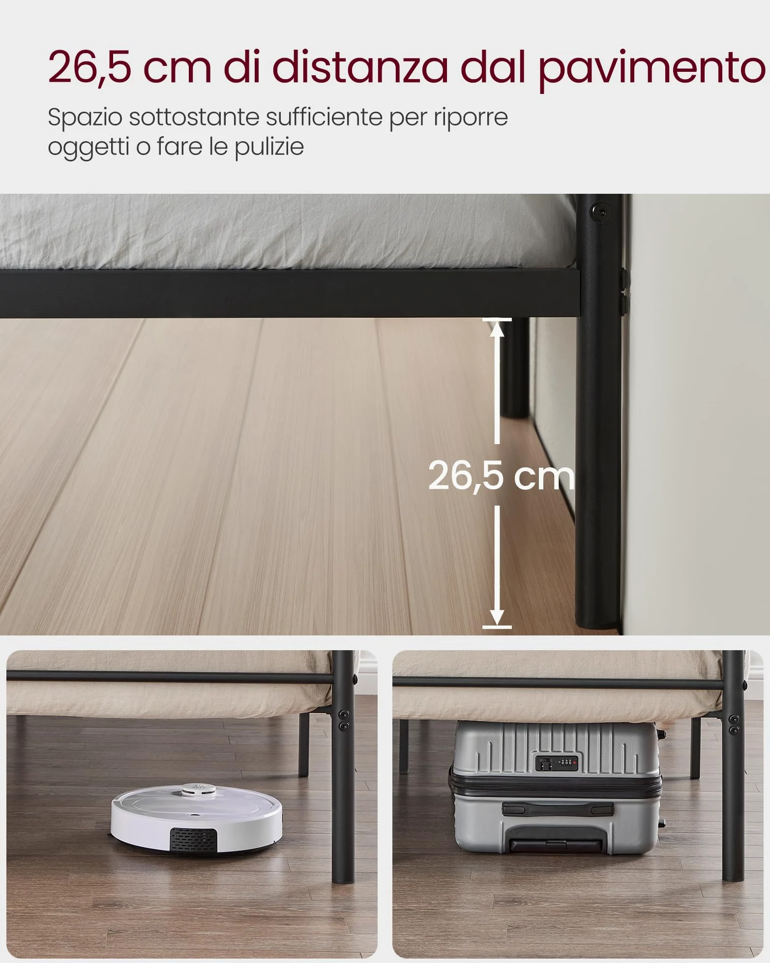 VASAGLE Struttura Letto Matrimoniale, Letto a Doghe in Metallo per Materassi di 160 x 190 cm, per Stanza di Ospiti, Montaggio Facile, per Spazi Piccoli, Nero Inchiostro RMB069B01