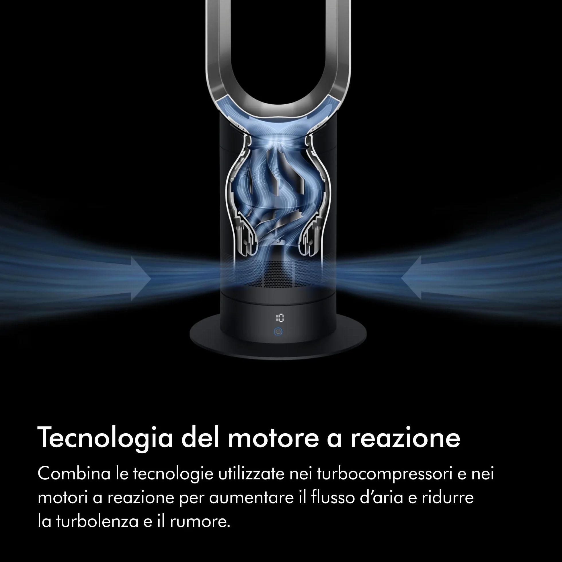Dyson Cool™ AM07 Ventilatore a Torre Senza Pale – Raffrescamento Potente con Tecnologia Air Multiplier™ per Ambienti Ampi, Funzionamento Silenzioso, 10 Velocità, Oscillazione 70°, Telecomando