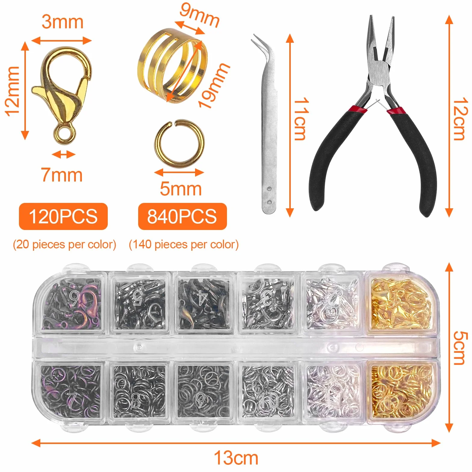 Avesteir 960 Pezzi chiusure per braccialetti set ganci collane con pinzetta pinza apriscatole 6 Colori