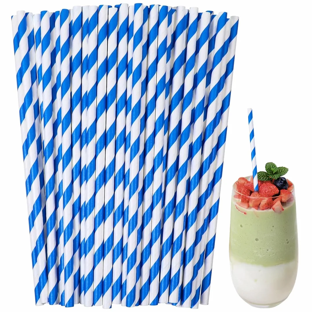 YUZNA 100 Cannucce di Carta Blu e Bianche a Strisce per Decorazioni di Festa Oktoberfest Accessori per Feste e Compleanni