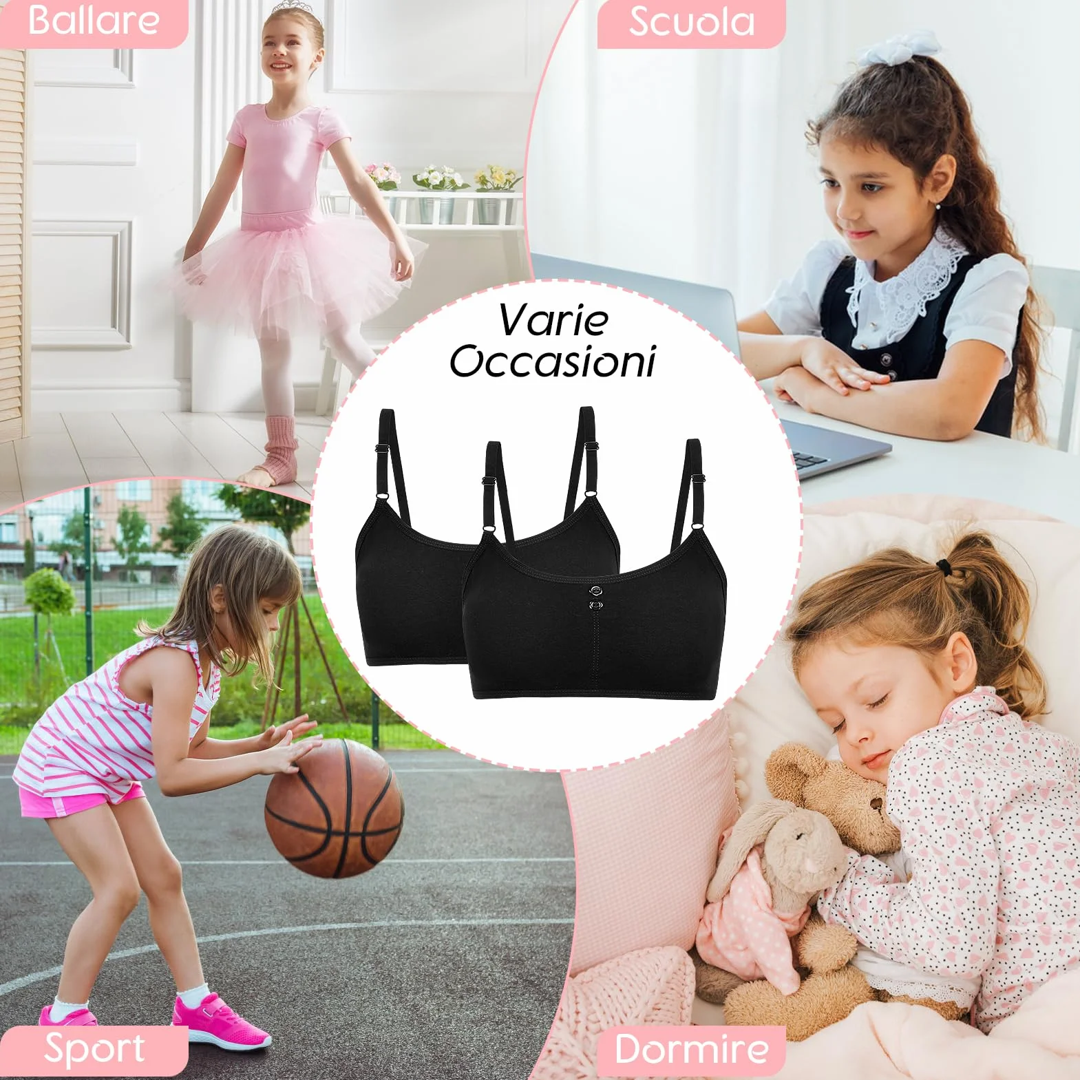 Kiiwah 2 Pezzi Reggiseno Ragazza, Sportivo con Imbottiture Rimovibili e Spalline Regolabili per 10-16 Anni