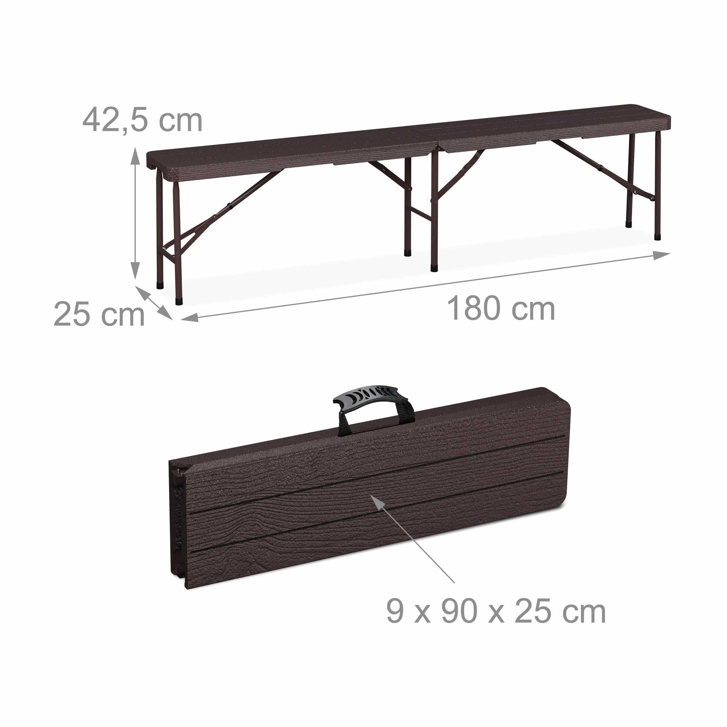 Relaxdays Tavolo da Birreria con Panche, Set da Giardino, Panchine e Tavolino 180 cm Pieghevoli, Aspetto Legno, Marrone