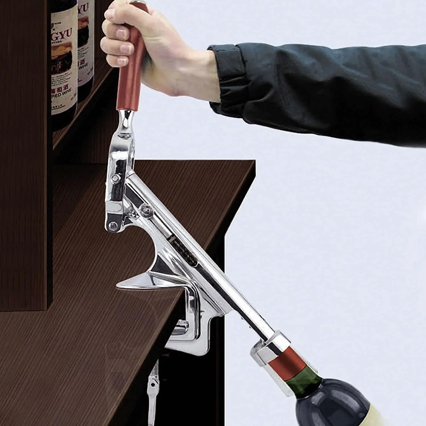 Westmark Macchina cavatappi con montaggio su tavolo, per cucine professionali, lunghezza: ca. 28 cm, zinco pressofuso/acciaio inox/plastica, Sieger Profi, argento/marrone, 60382260