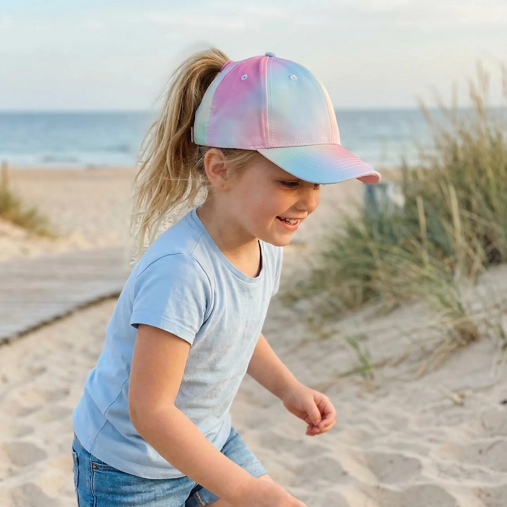 YAMEE Berretto da Baseball per Ragazze Cappellini Coda di Cavallo Estivi Traspirante Cappello Bambino Cotone Protezione UV
