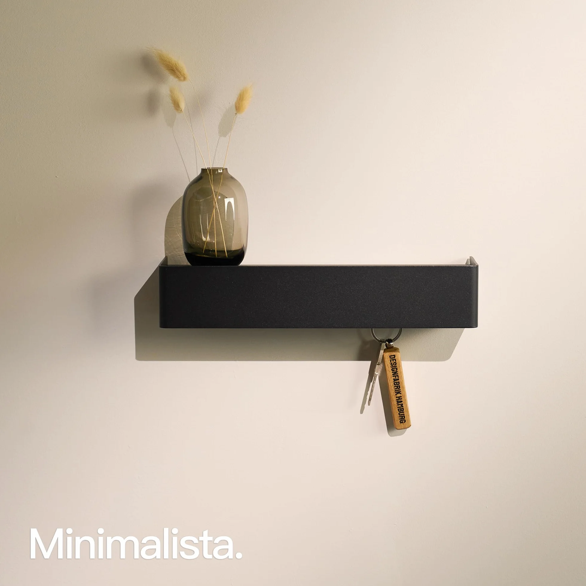 Design Amburgo Portachiavi da Parete Moderno con Ripiano | Ganci Portachiavi da Muro in Alluminio Nero Opaco