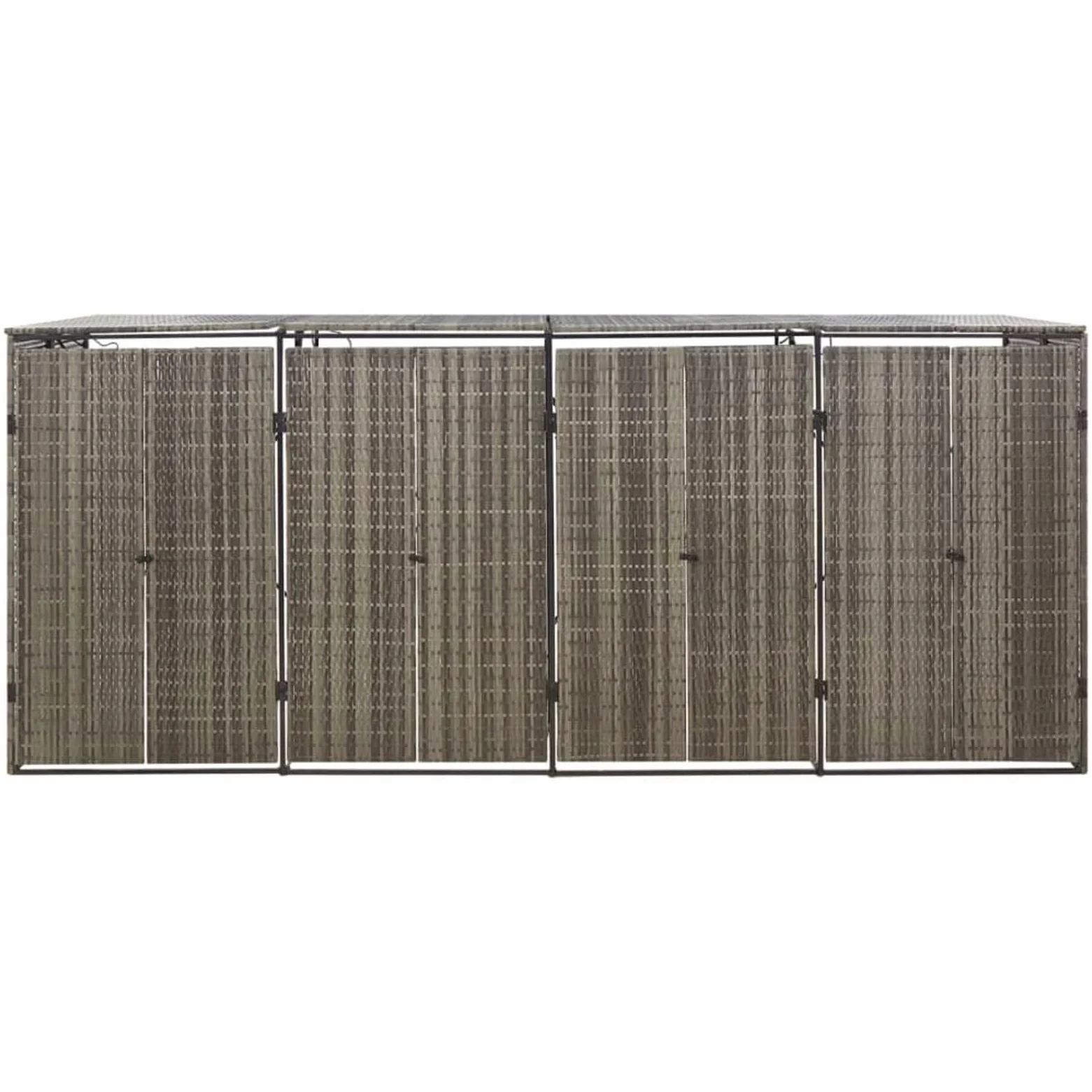 Copribidoni Spazzatura Esterno, Bidoni Spazzatura Esterno, Contenitori Rifiuti Esterno, Porta Bidoni Spazzatura Esterno 4 Bidoni, Copribidone Quadruplo, in Polyrattan Grigio 274x80x117 cm