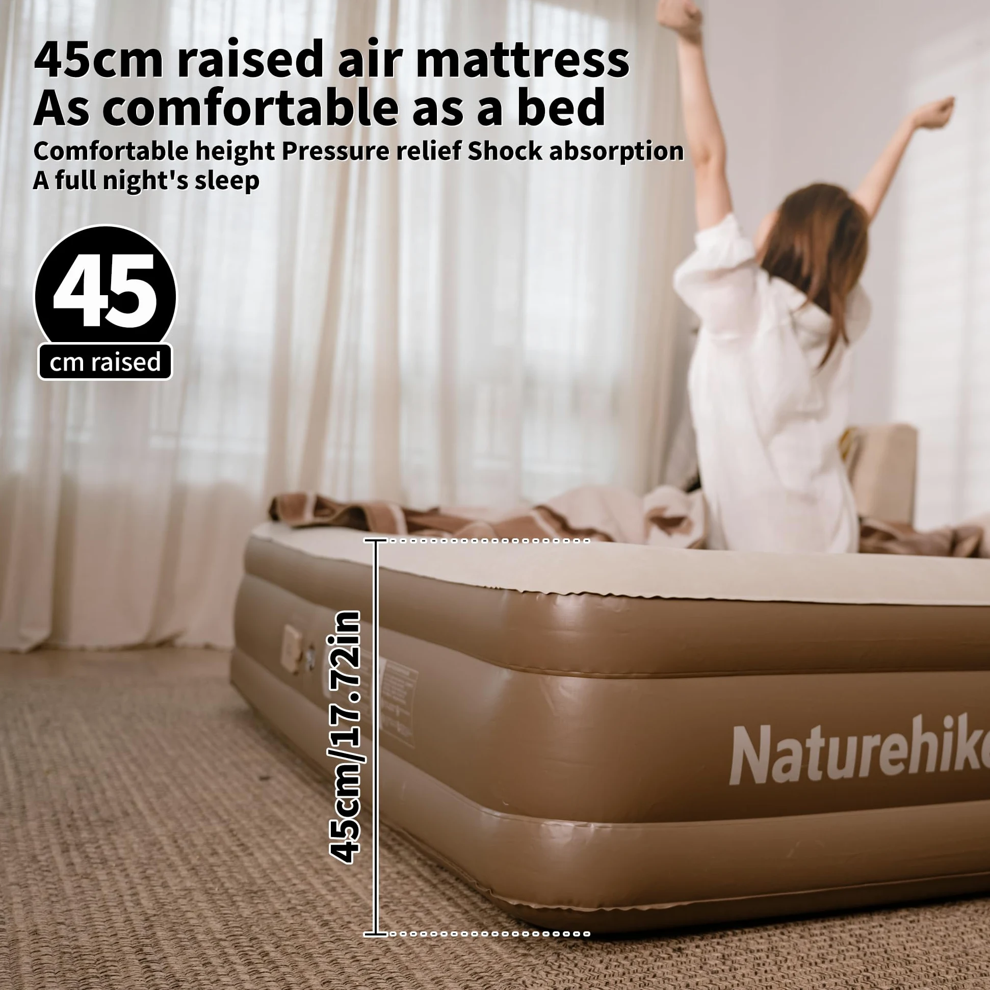 Naturehike Materasso Gonfiabile Triplo con Pompa Integrata Ricaricabile - 200x180x45cm Letto Gonfiabile Autogonfiante per Campeggio e Casa - Materassino Campeggio Portatile e Resistente