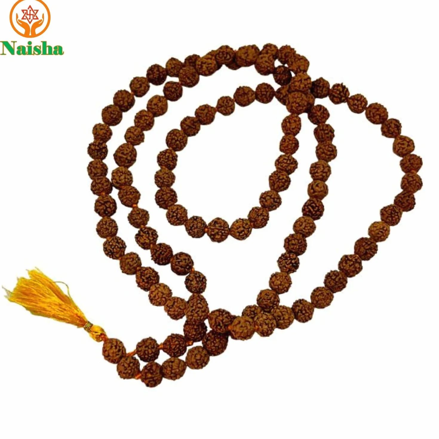 Naisha Tulsi Holy Basil Japa Mala & Rudraksha Mala, 108+1 perline Japa Mala, 5 facce Panch Mukhi Rudraksha Seed per Mantra Jaap quotidiano con nappina