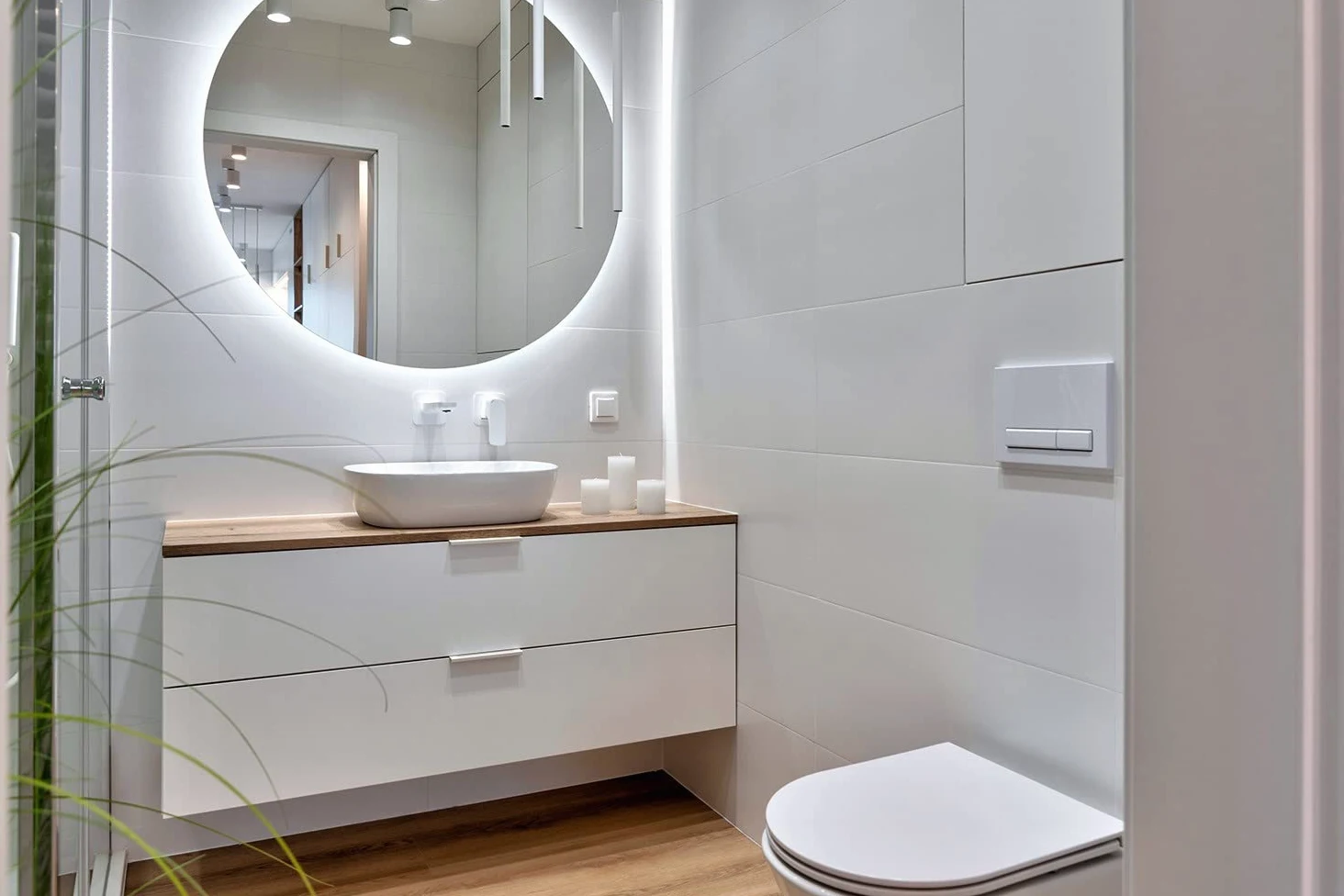 Tulup Specchio Ø 100 cm Rotondo al Bagno Vetro Temperato da Parete Salone Camera da Letto – Luce Freddo LED