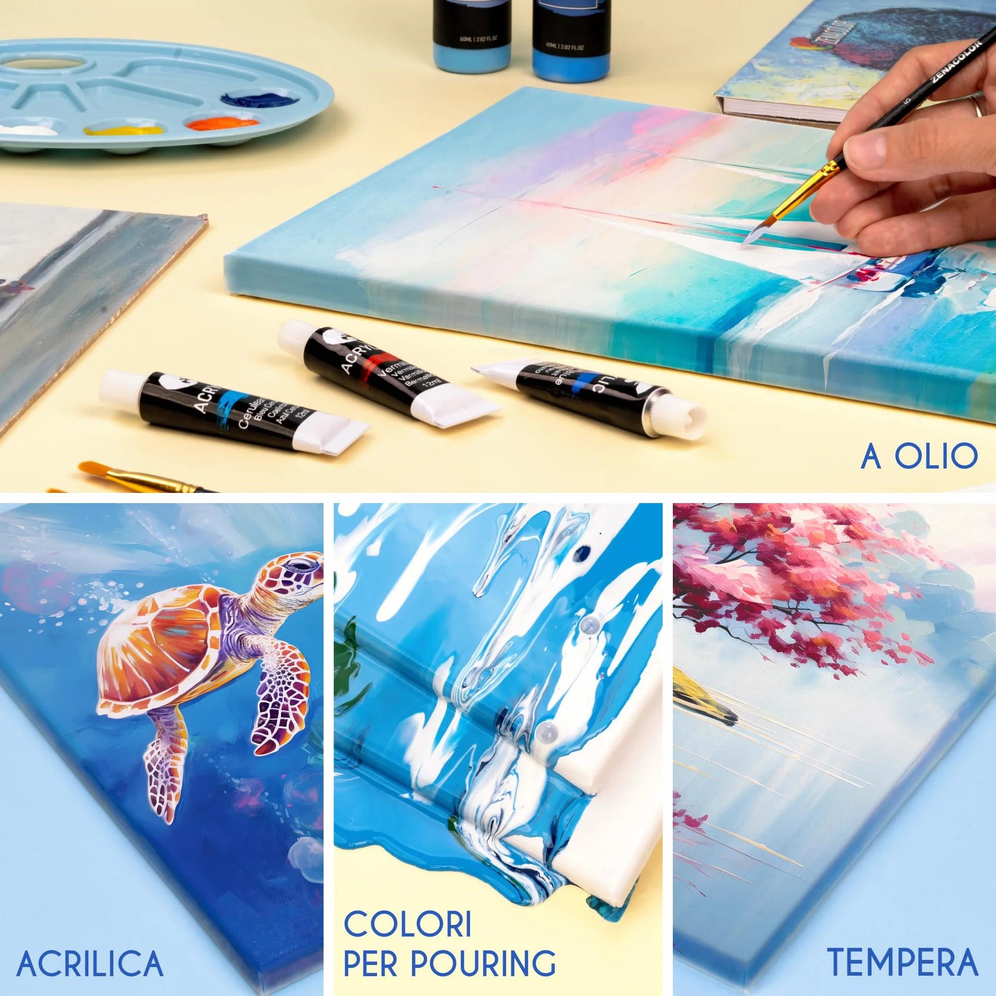 Zenacolor Set di 5 Tela per Dipingere 50x70 - Telaio di Legno 100% Cotone 340GSM - Tele Grandi Dimensioni per Artisti