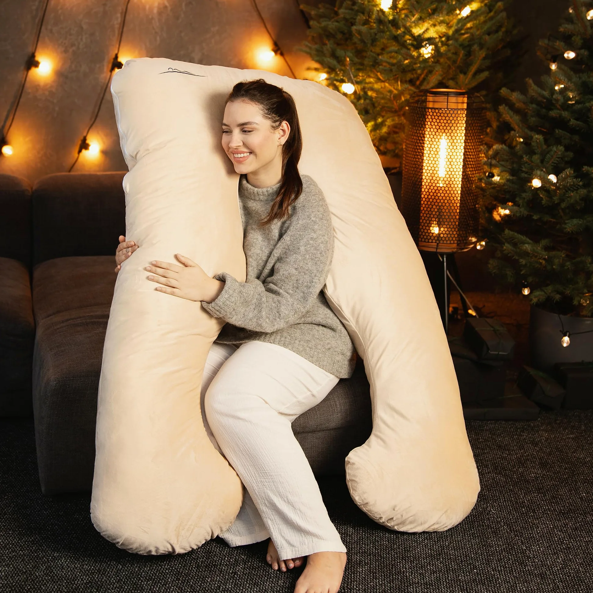 MKS Cuscino per chi dorme sul fianco con rivestimento, cuscino confortevole (100 x 150 cm), cuscino per dormire sul fianco, a forma di U, ergonomico, di alta qualità, con micropeluche (morbido), pesca