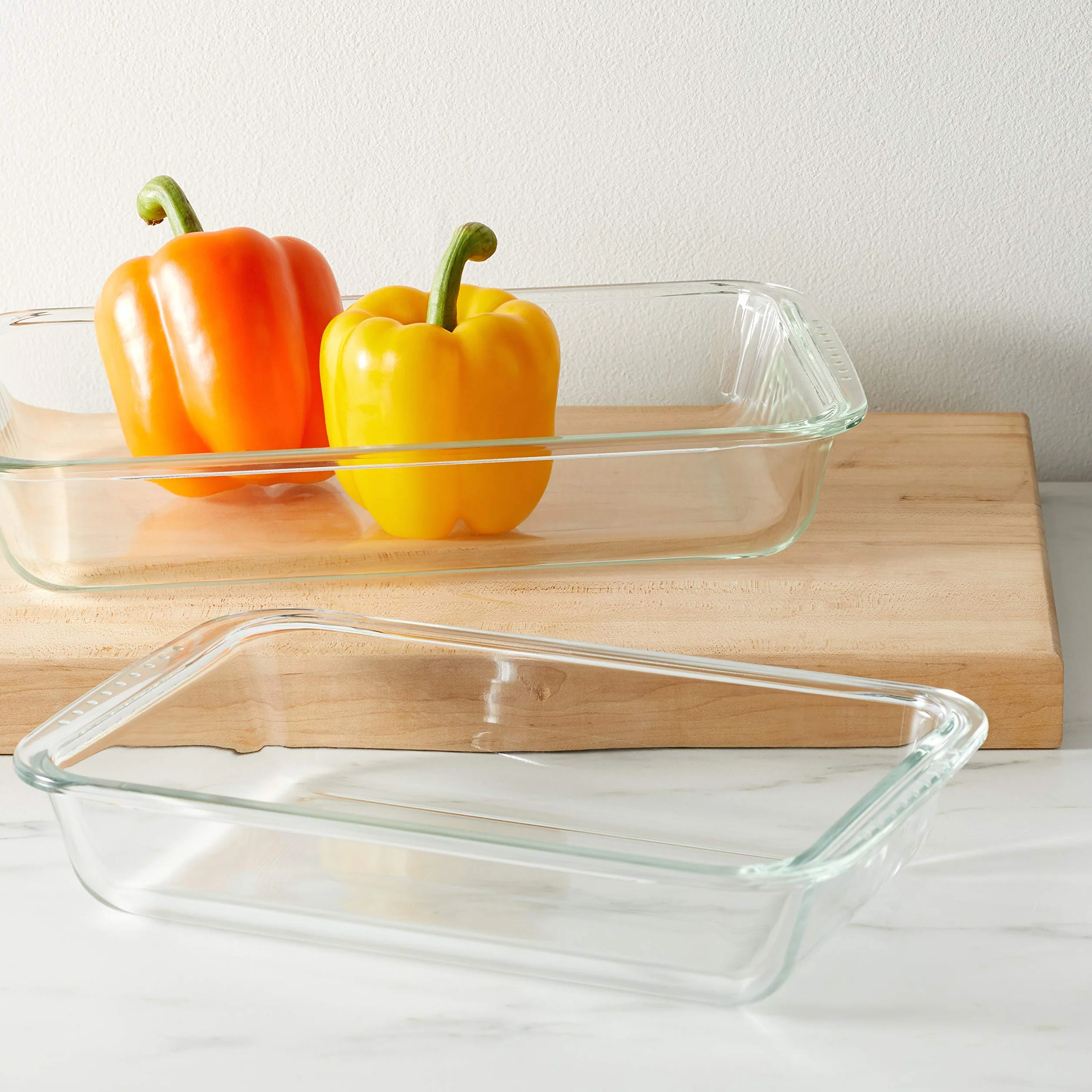 Amazon Basics Rettangolare Pirofile in vetro, set da 2 pezzi, 1 x 2,2 l, 1 x 3 l, Trasparente