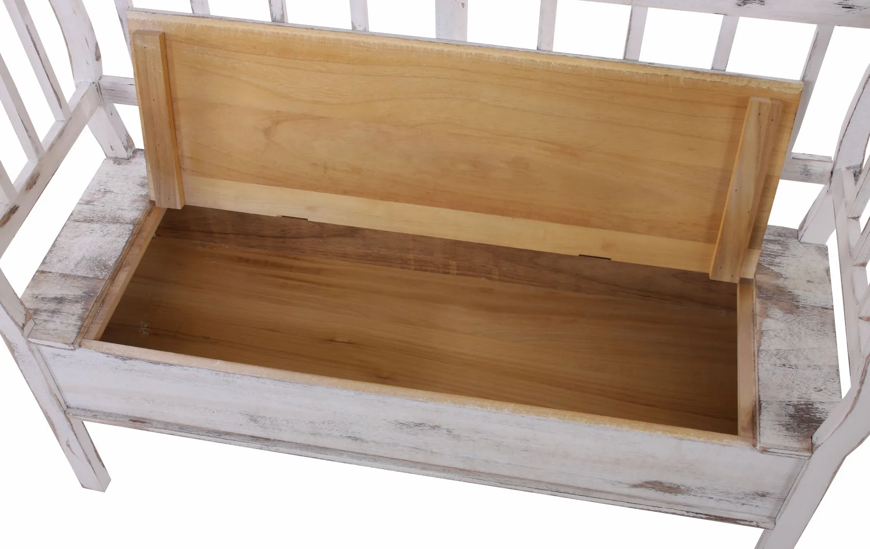 Mendler Panca cassapanca 119cm con cuscino T207 legno di paulonia 40x119x85cm bianco antico