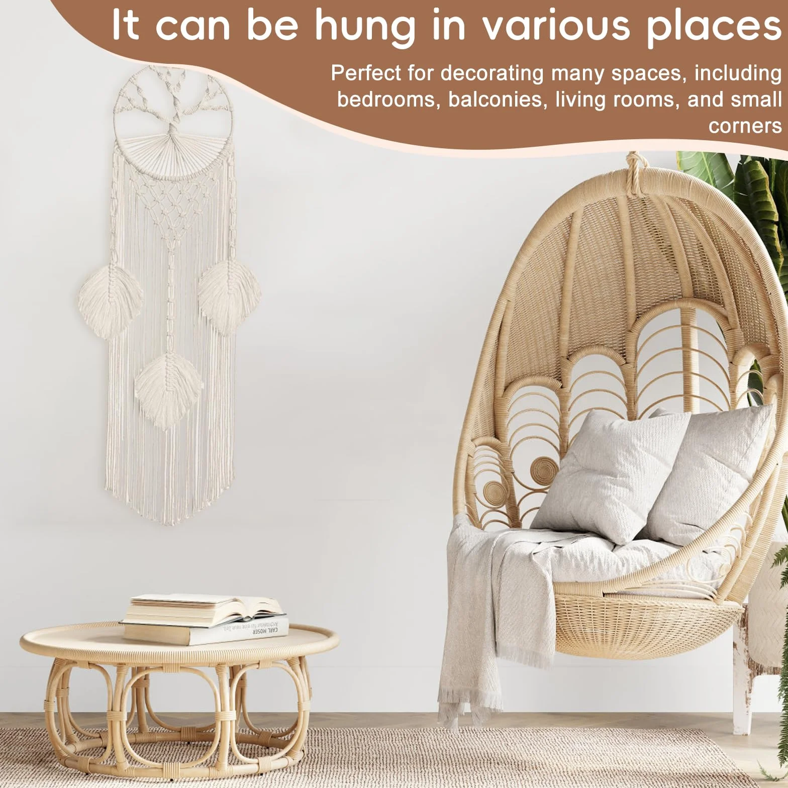 Acchiappasogni Boho da Appendere Macramè Beige Albero Della Vita