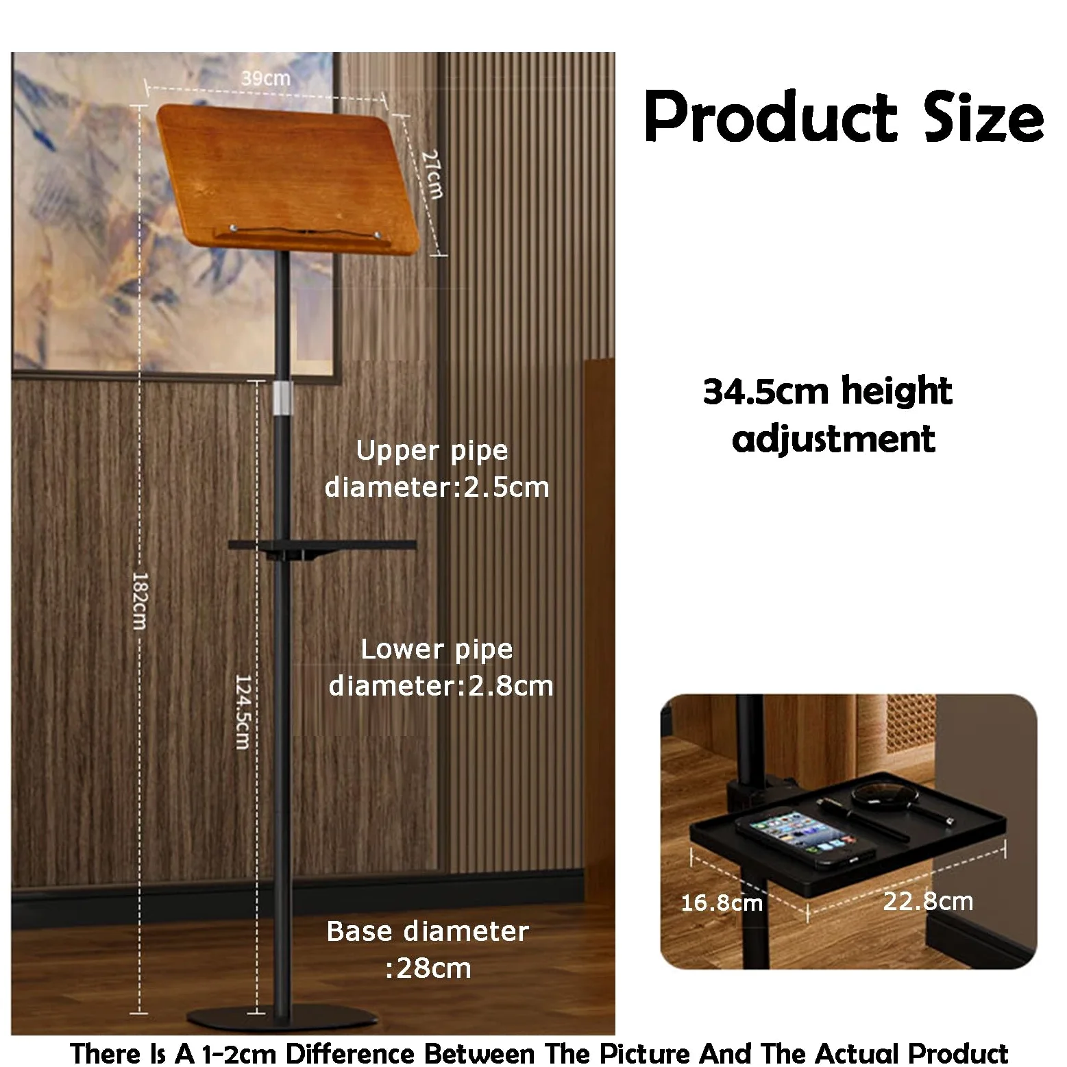Generico Leggio da Pavimento Regolabile con Vassoio, Supporto per spartiti con Portata di 5 kg, Ideale per Ufficio e Sala conferenze, Design ergonomico, Soluzione Versatile per la Lettura e l'esposiz