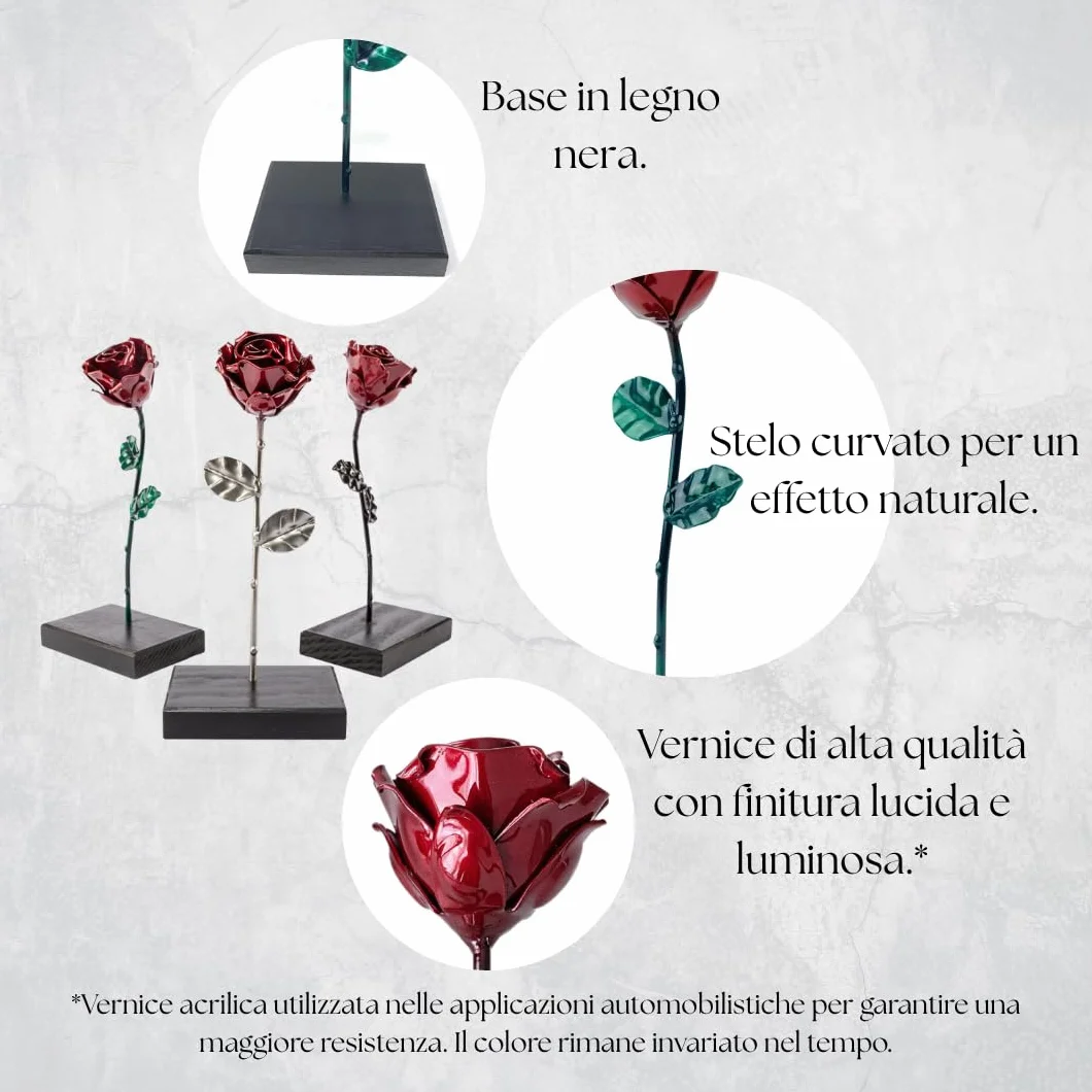 Forging Art Bcn® Rosa Eterna in Ferro Forgiato a Mano con Piedistallo - Edizione I Love You - Regalo Festa della mamma, San Valentino