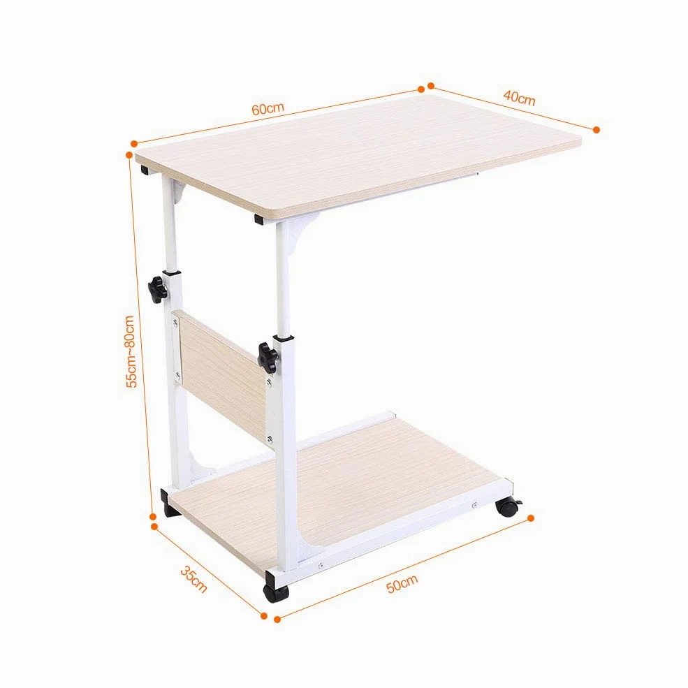 Ejoyous Tavolo Porta Laptop su Ruote, tavolino mobile per divano con divisorio di stoccaggio Comodino da caffè regolabile in altezza per soggiorno Camera da letto Ufficio ospedale(Acero bianco)