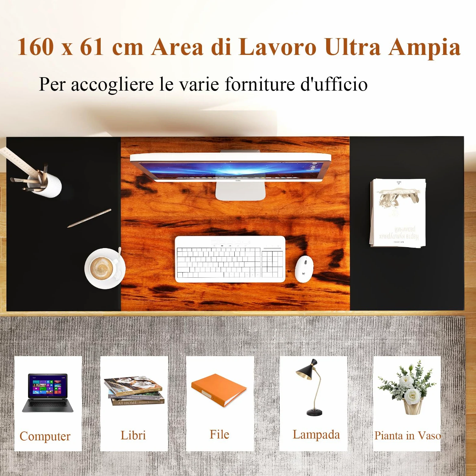 GYMAX Tavolo da Conferenza di 160 cm, Tavolo da Ufficio Industriale con Gancio, Struttura Metallica, Scrivania per Computer per Casa, Ufficio, Sala Conferenze, 160 x 60 x 74 cm