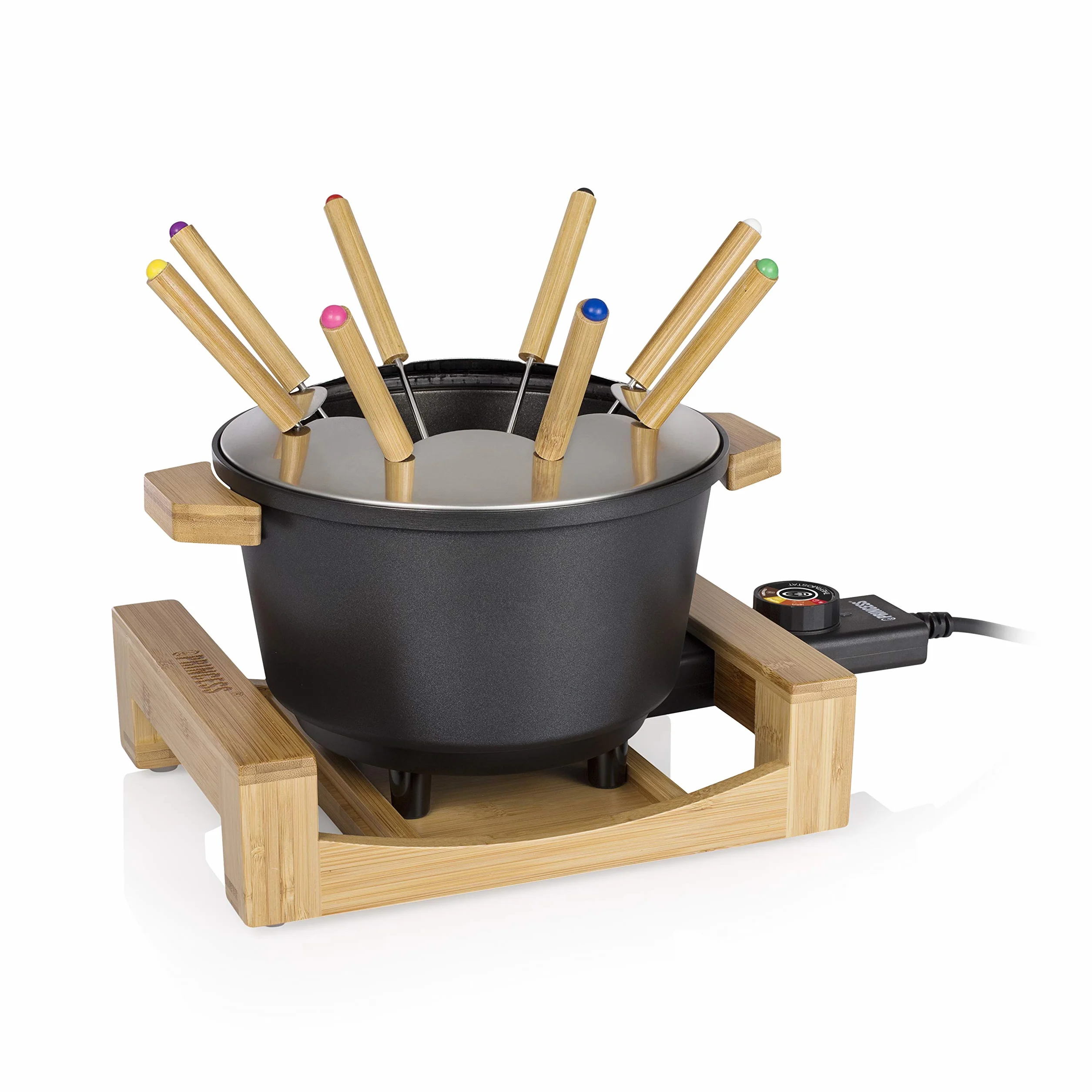 Princess Fonduta Pure Nera 1,5 L 8 forchette Supporto in bambù Rivestimento antiaderente