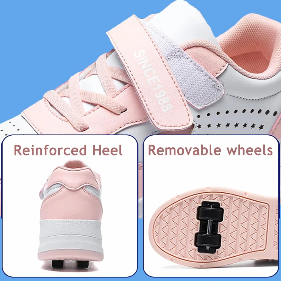 Scarpe con Rotelle per Bambini 2 in 1, Scarpe da Skateboard Sportive con 4 Ruote Rimovibili, Pattini Unisex Sneakers Moda
