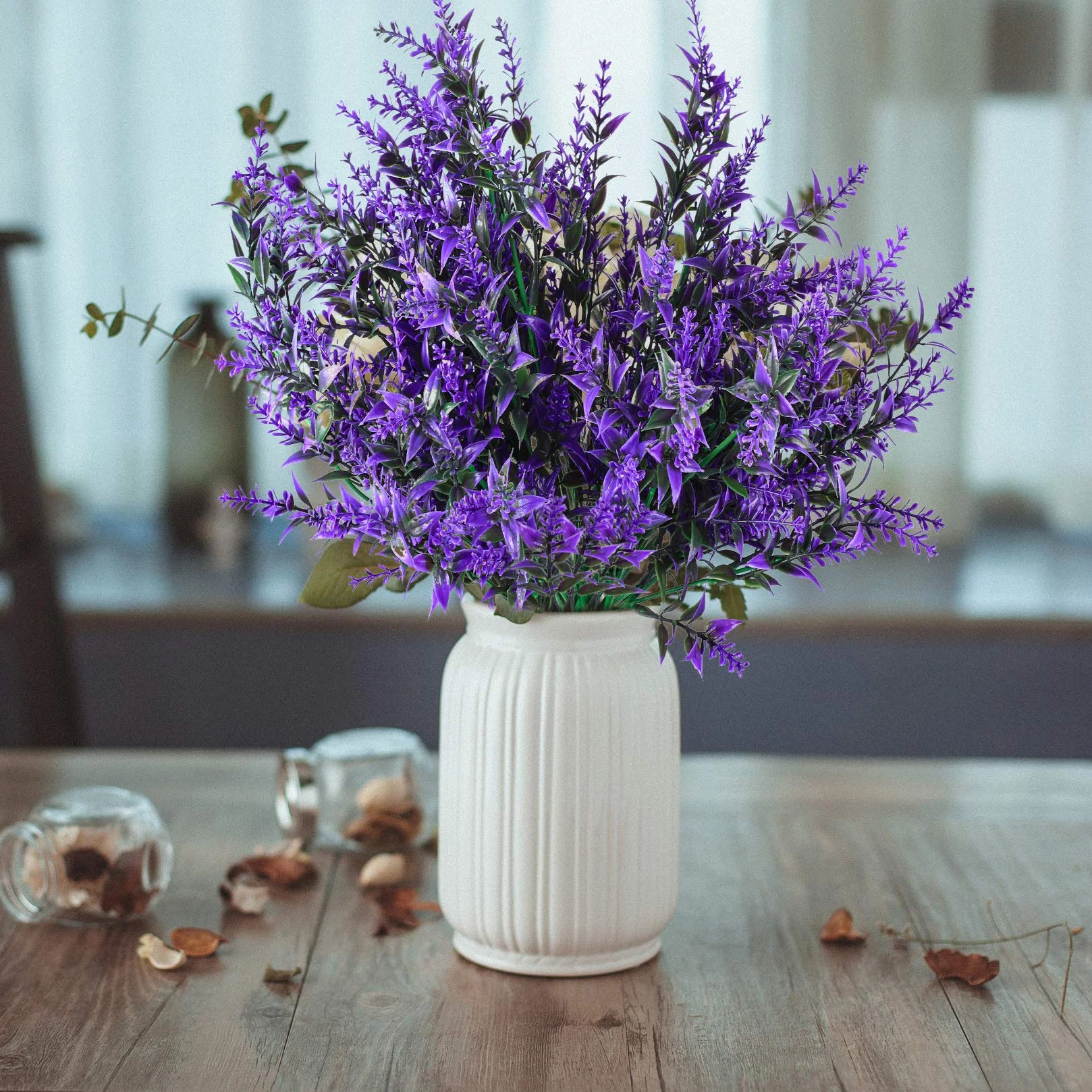 Lavanda Artificiale 9 Pezzi, Bouquet Fiori Finti per Decorazioni Cimitero, Pianta Finta