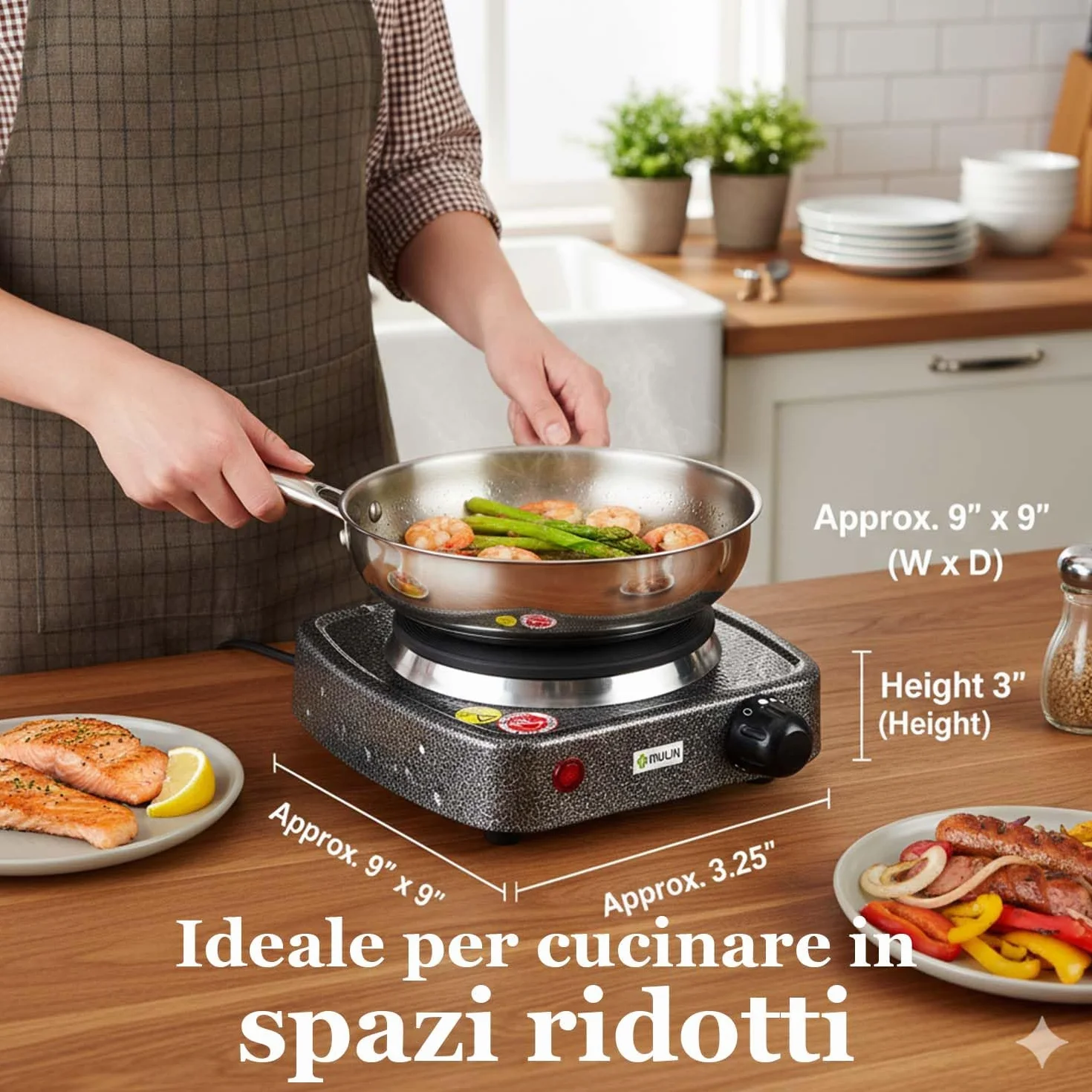 MULIN Piastra Elettrica 500W, Fornello Elettrico Compatto Ghisa Ø10,5 cm, da Tavolo Domestico Campeggio