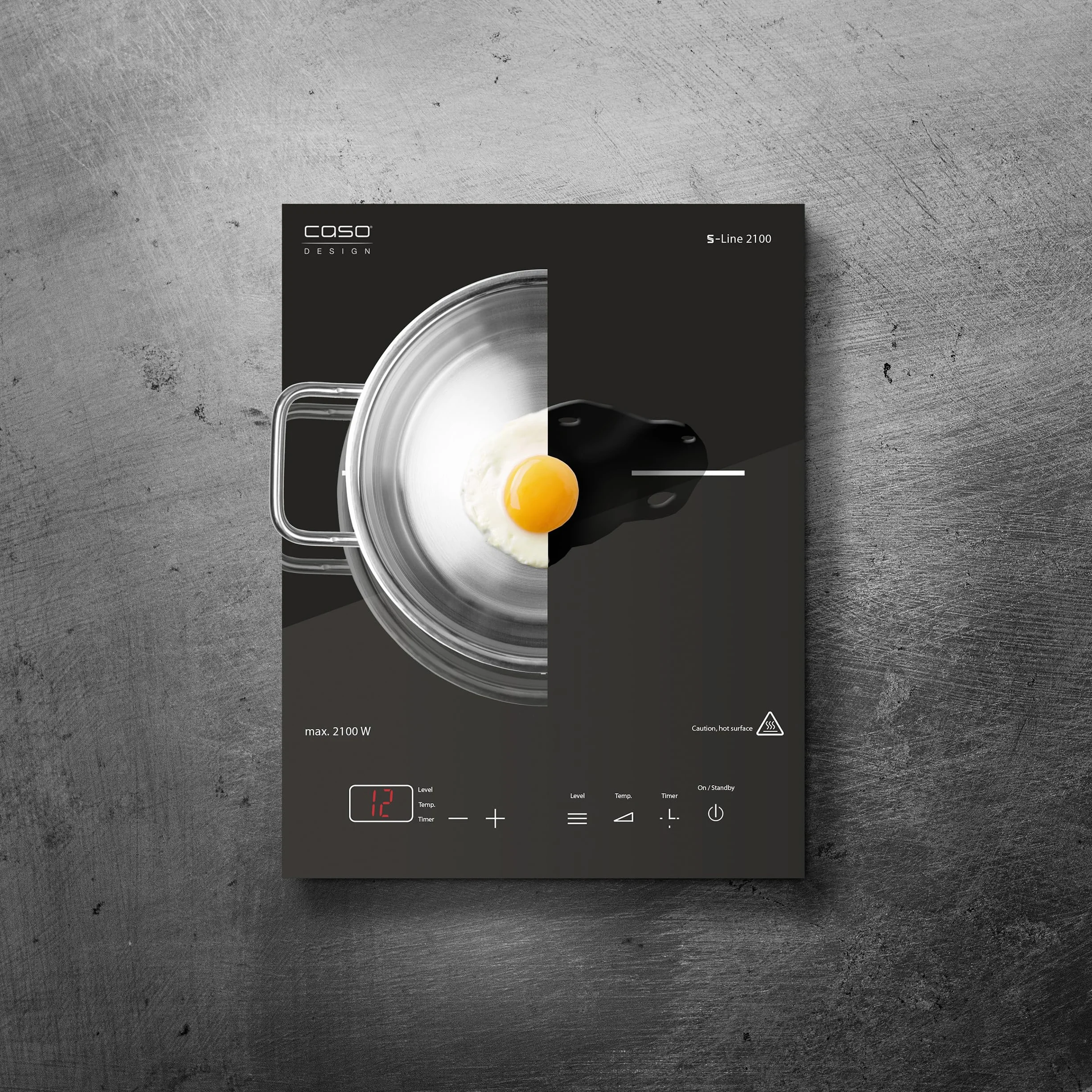 CASO S-Line 2100 Piastra riscaldante a induzione, SmartControl preciso 60-240 ° C, timer fino a 180 minuti, pentole fino a 24 cm, 2100 watt, vetroceramica acciaio inossidabile