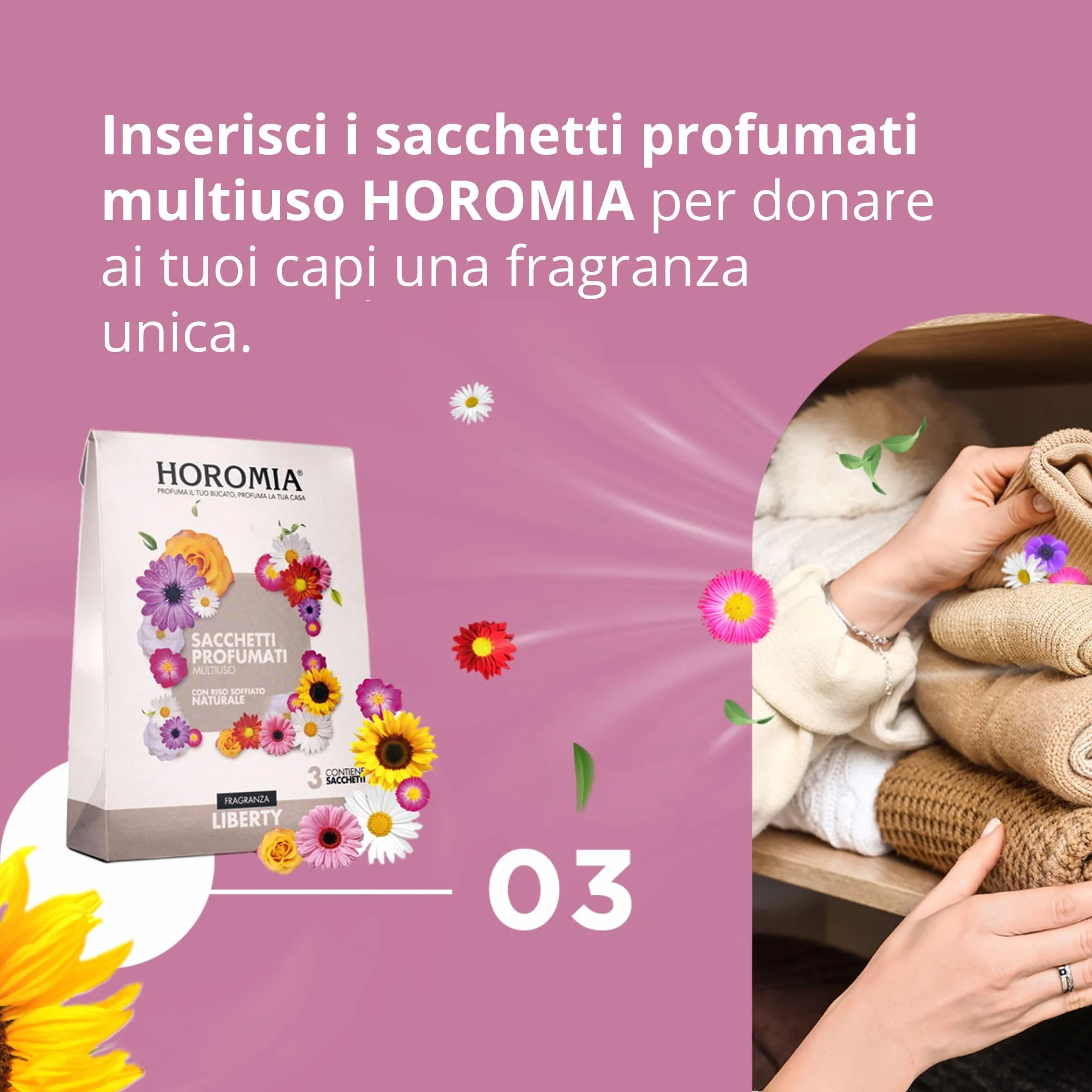 HOROMIA Sacchetti Profumati per Armadio Vestiti e Cassetti - Profumo Intenso e Duraturo fino a 12 Settimane - 3 Sacchetti White