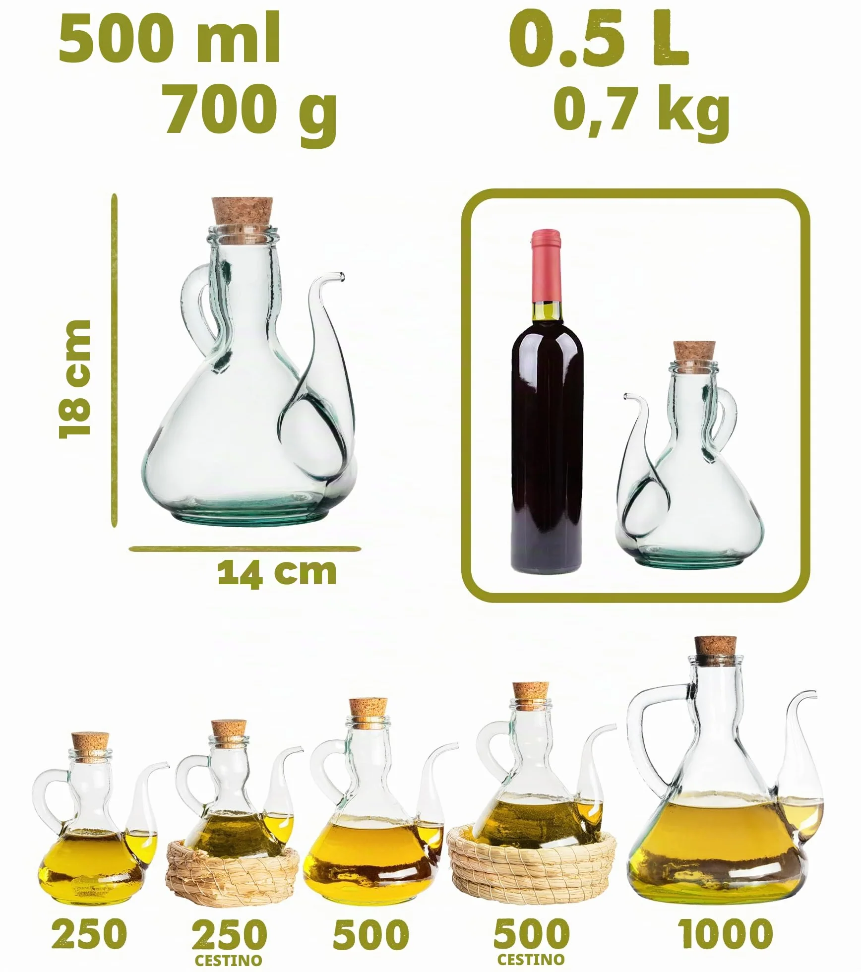 Oliera vetro dispenser olio bottiglia olio vetro oliva salvagoccia contenitore porta olio 500 ML